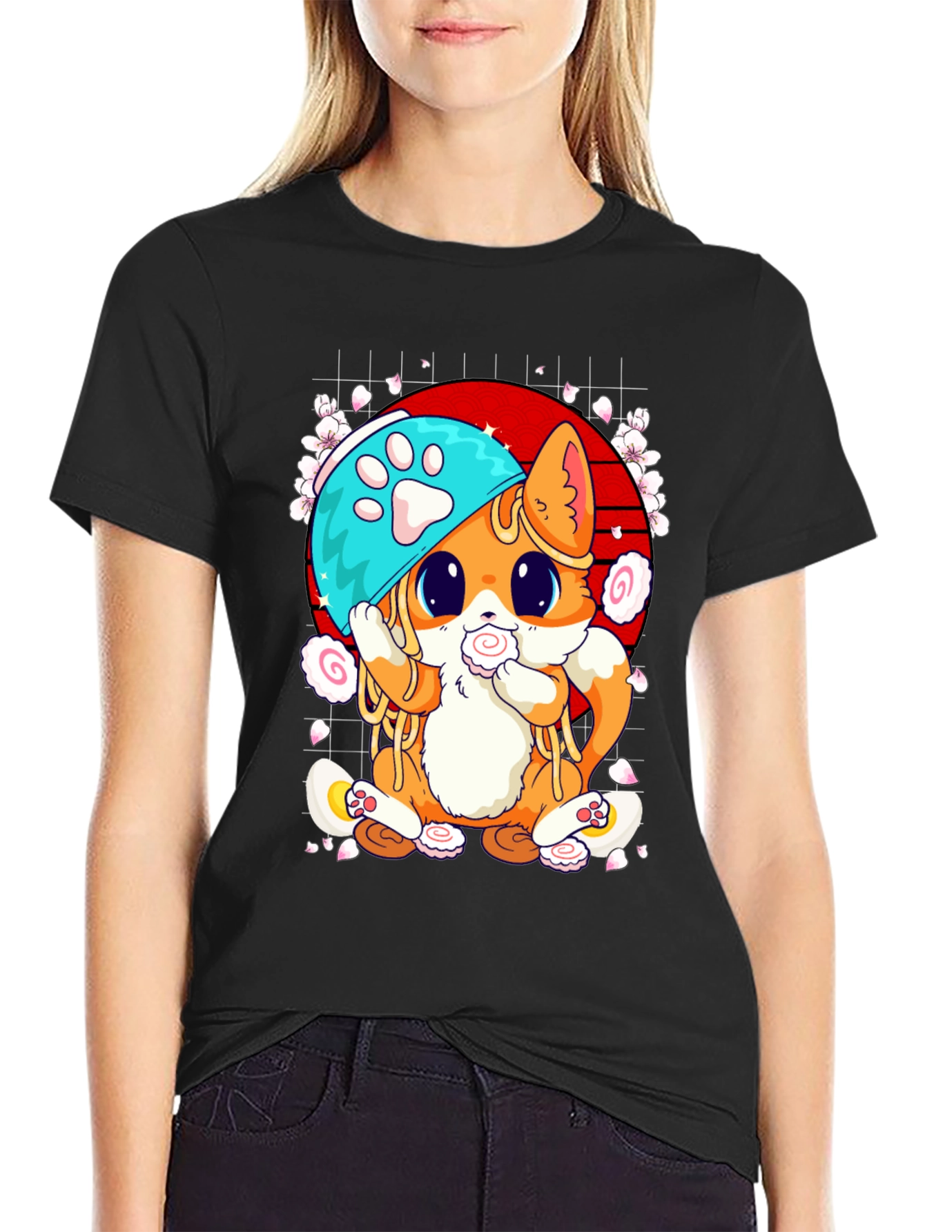Cute Ramen Cat Graphic Tee