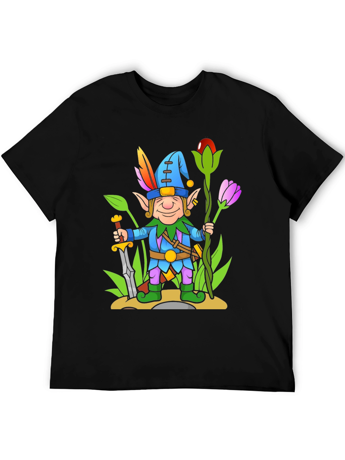 Fantasy Elf Cartoon T-Shirt - Black