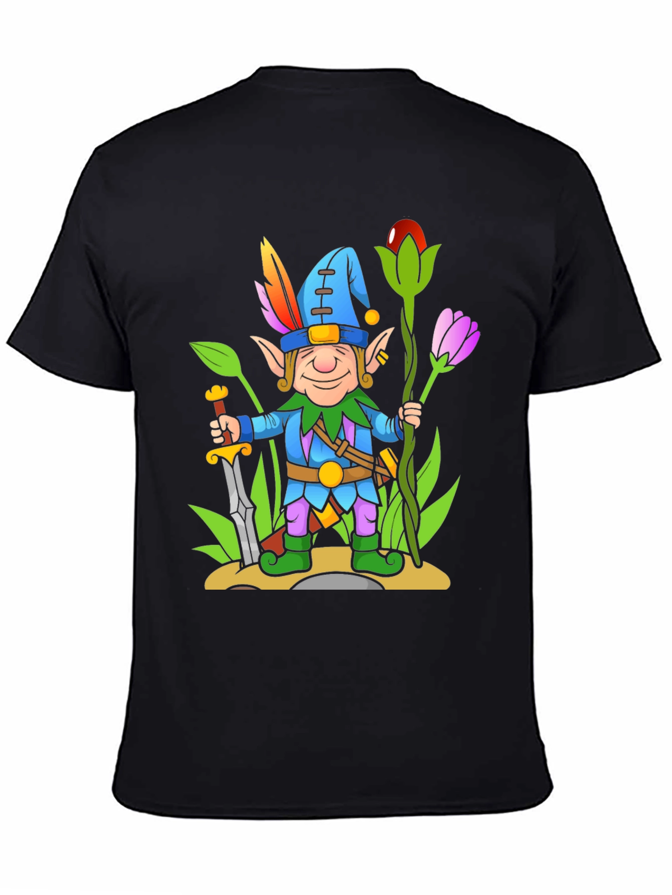 Fantasy Elf Cartoon T-Shirt - Black