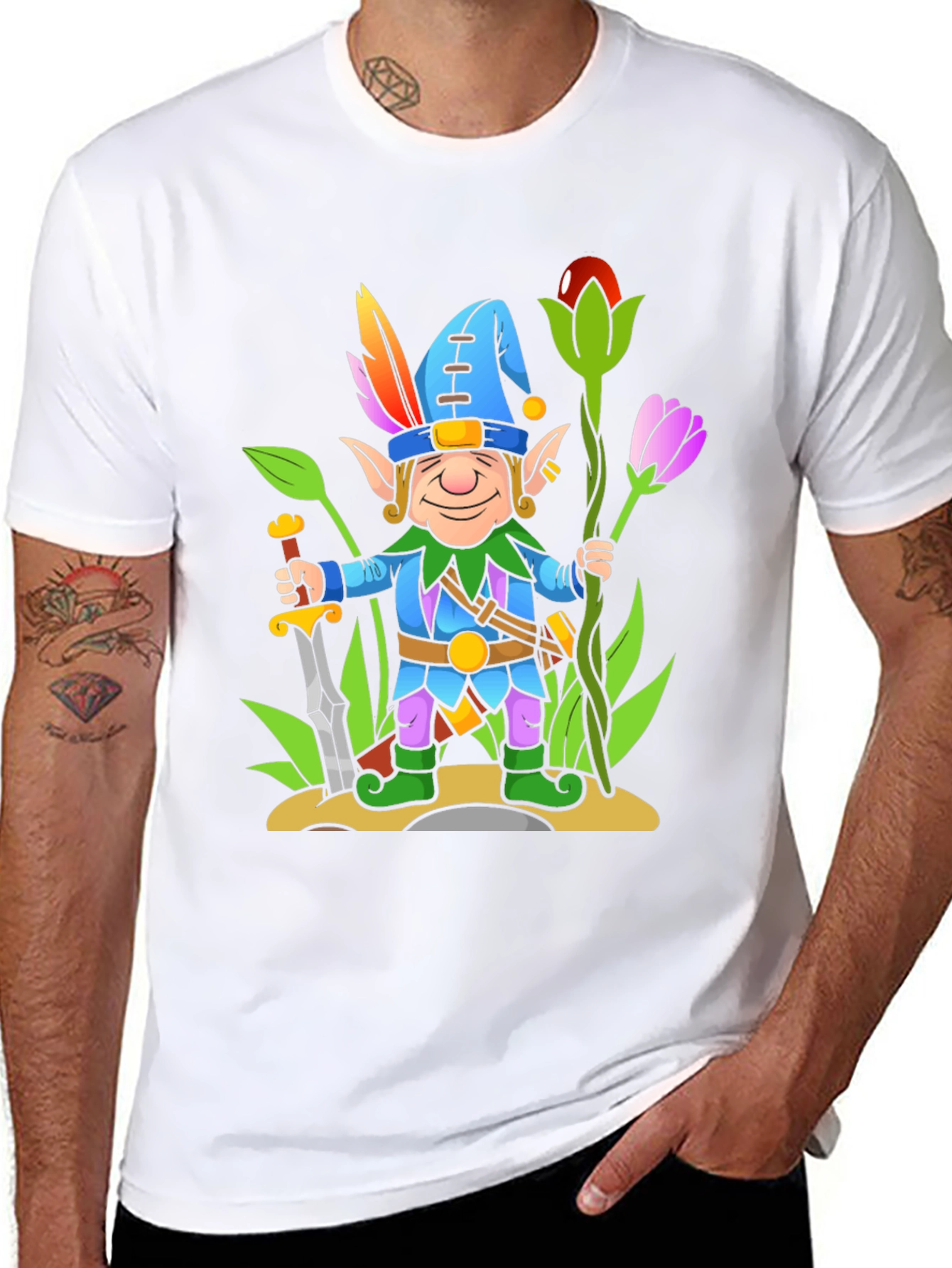 Fantasy Elf Cartoon T-Shirt - Black