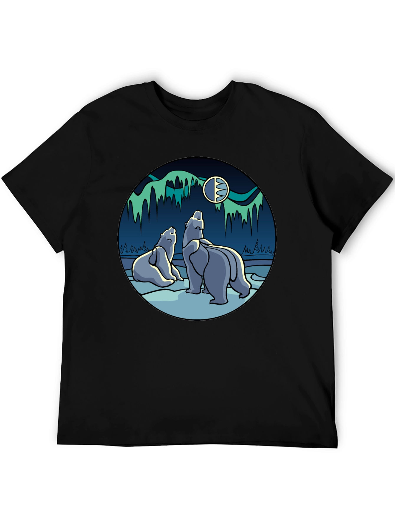 Polar Bear Aurora Graphic Tee - Black T-Shirt