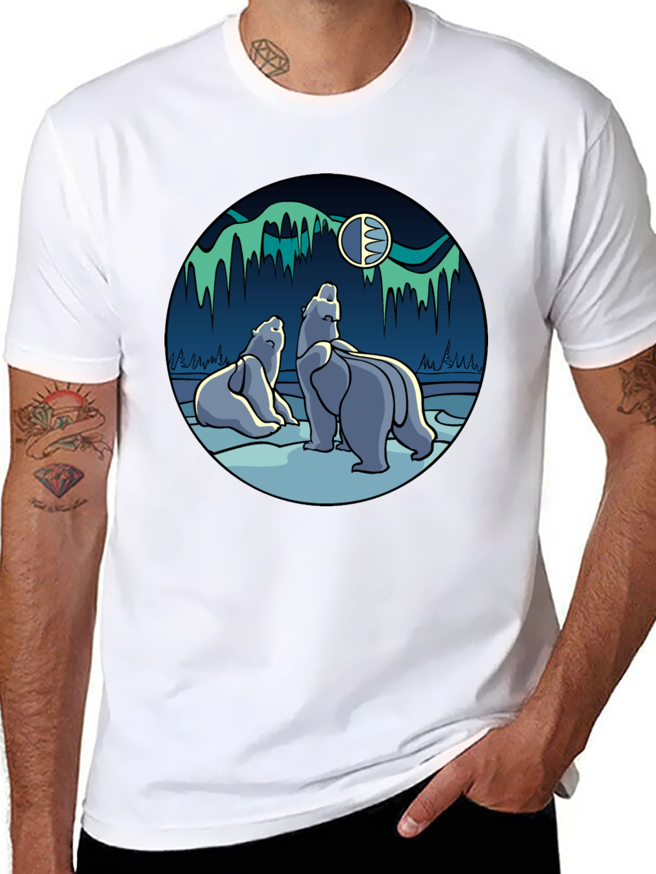 Polar Bear Aurora Graphic Tee - Black T-Shirt
