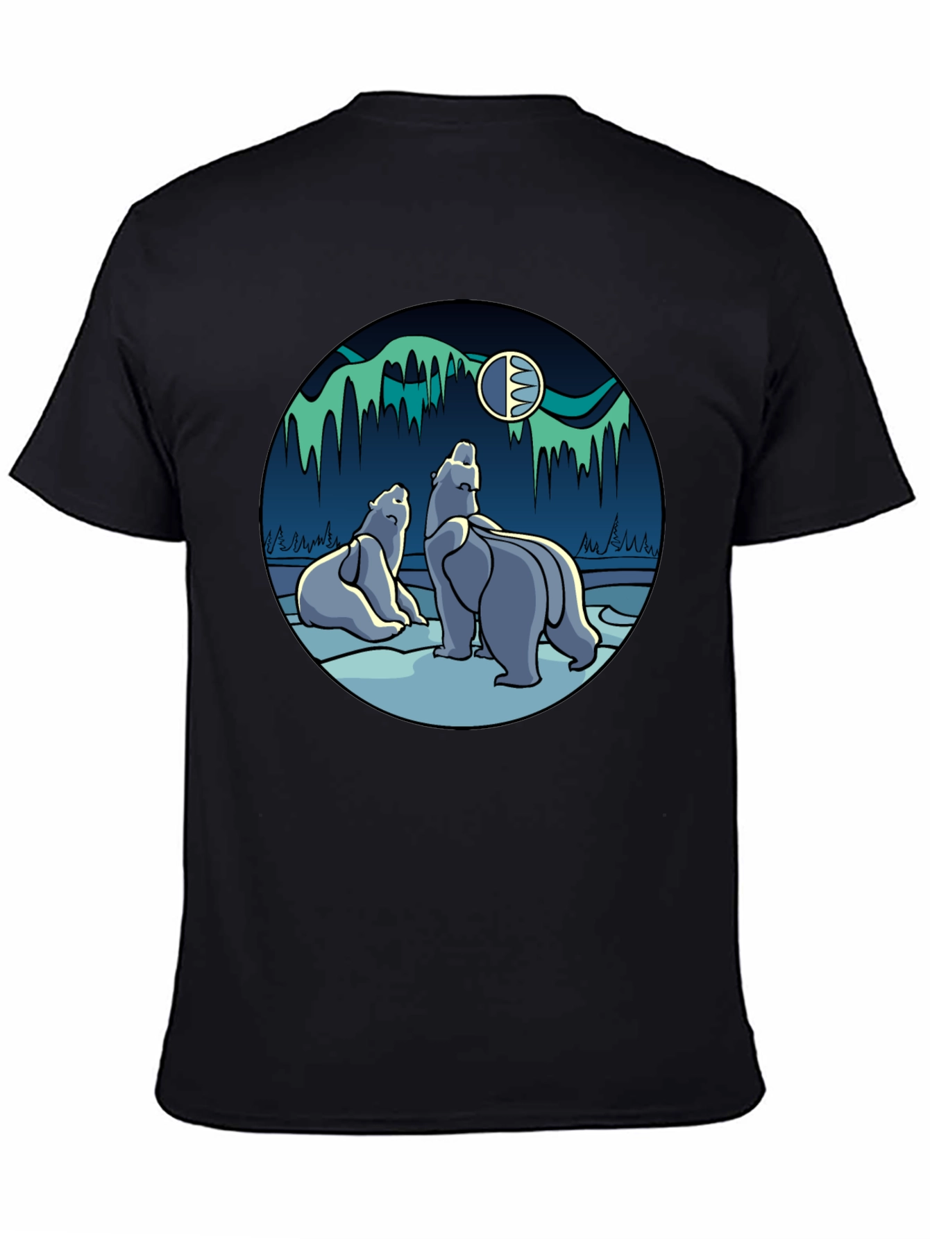 Polar Bear Aurora Graphic Tee - Black T-Shirt