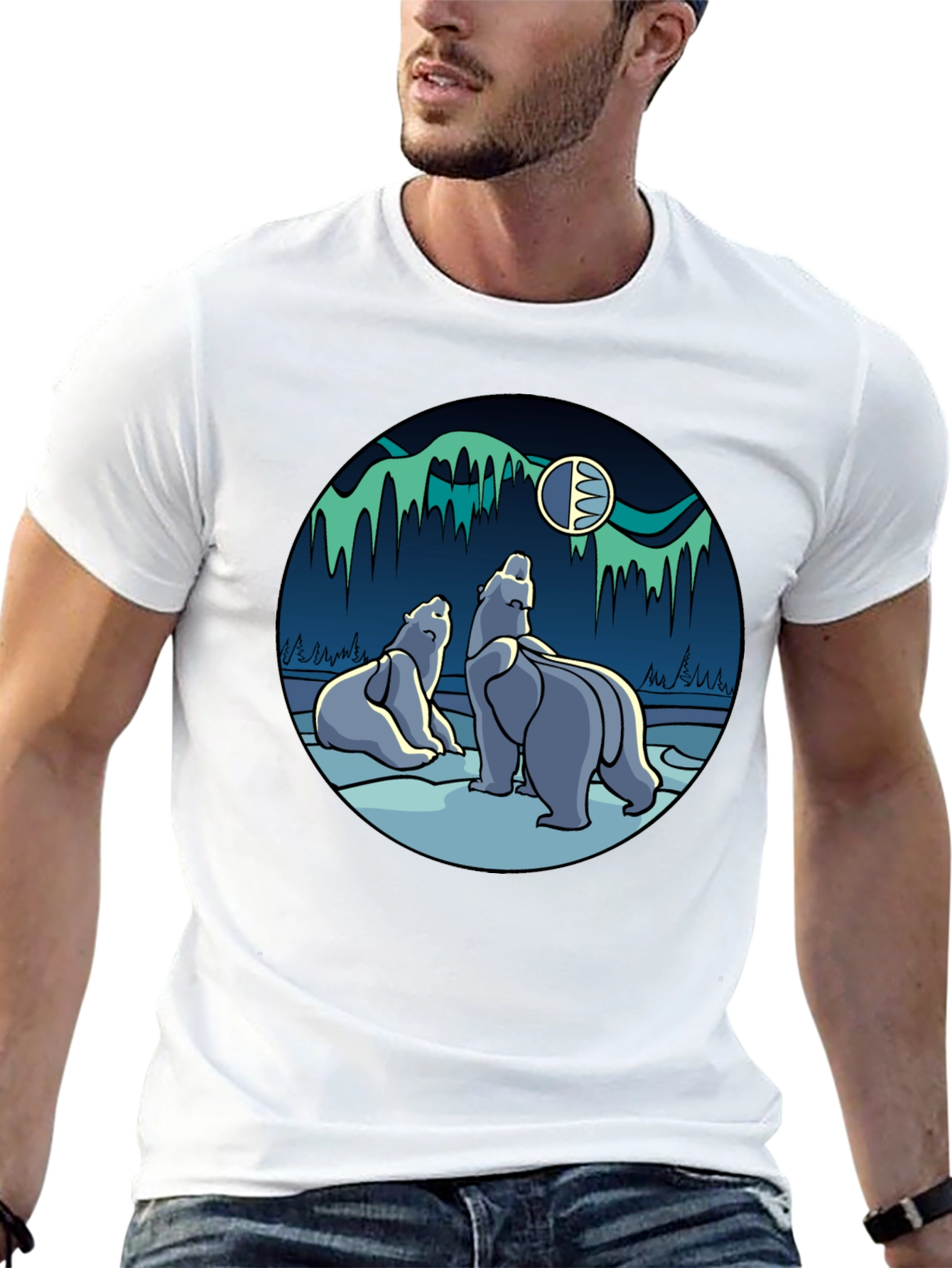 Polar Bear Aurora Graphic Tee - Black T-Shirt