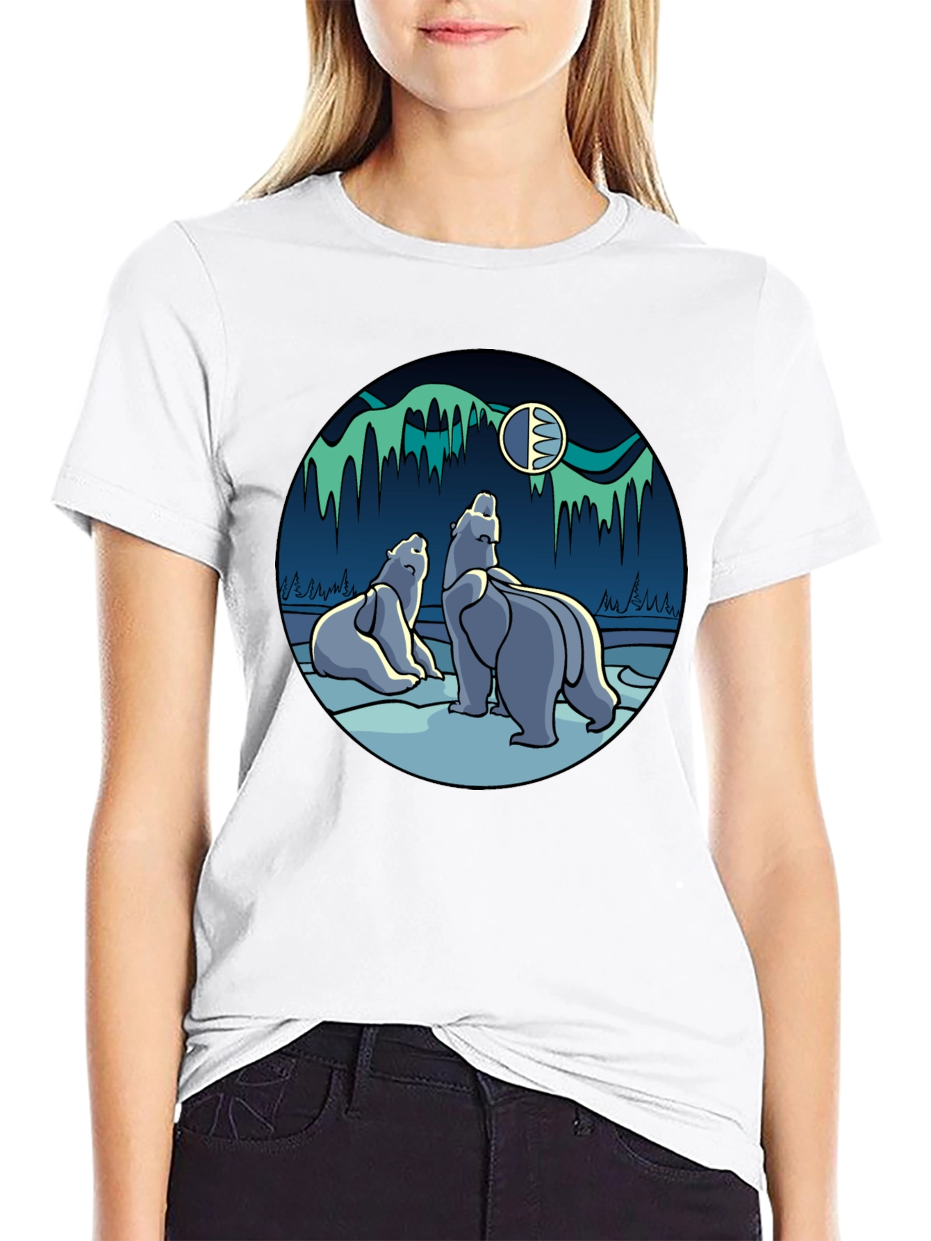 Polar Bear Aurora Graphic Tee - Black T-Shirt
