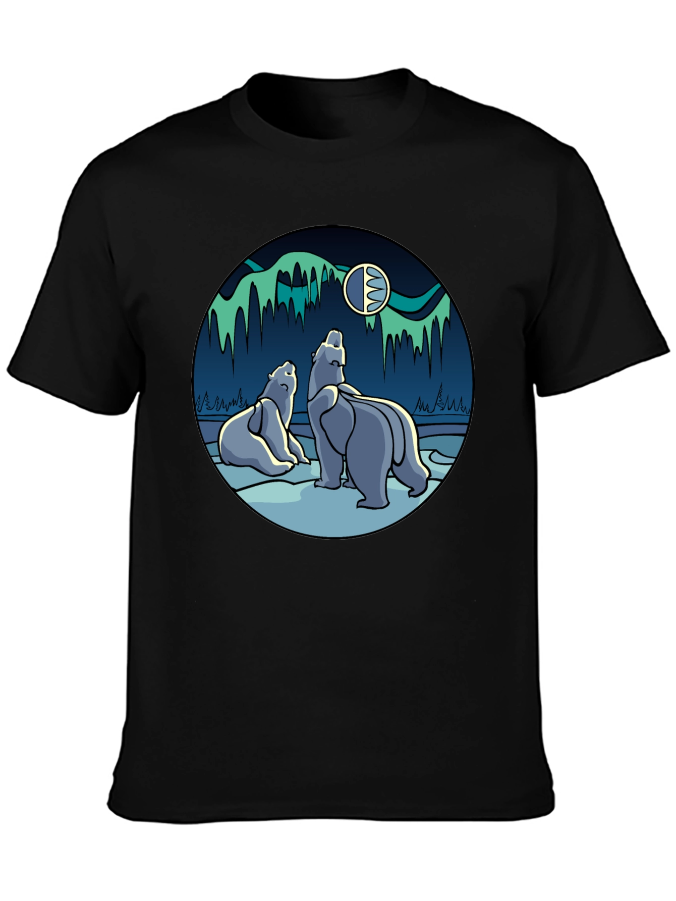 Polar Bear Aurora Graphic Tee - Black T-Shirt