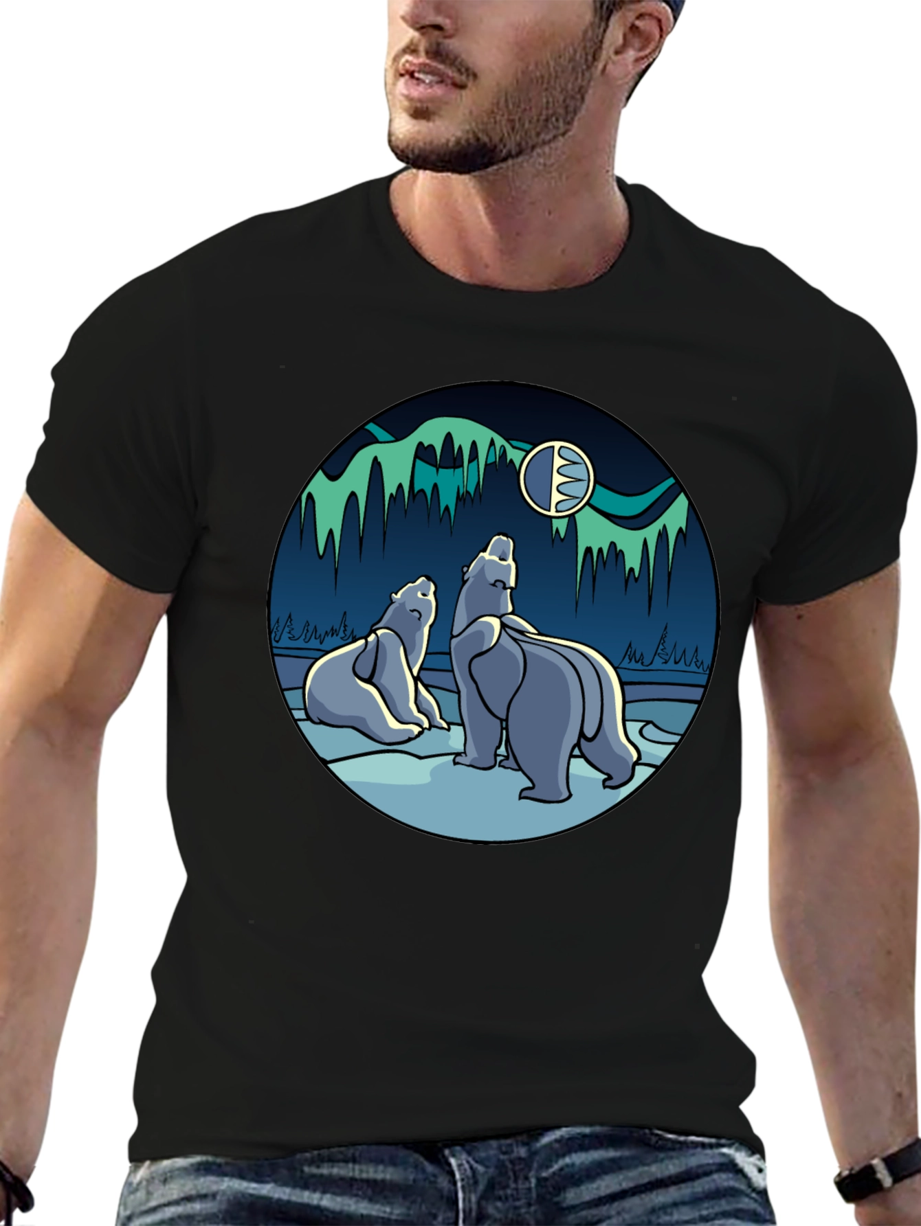 Polar Bear Aurora Graphic Tee - Black T-Shirt