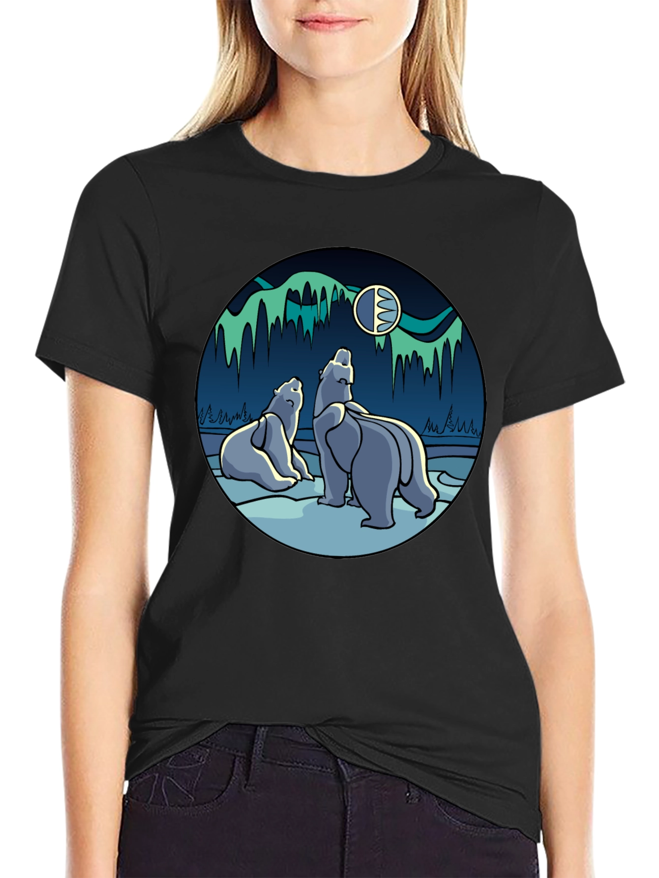 Polar Bear Aurora Graphic Tee - Black T-Shirt