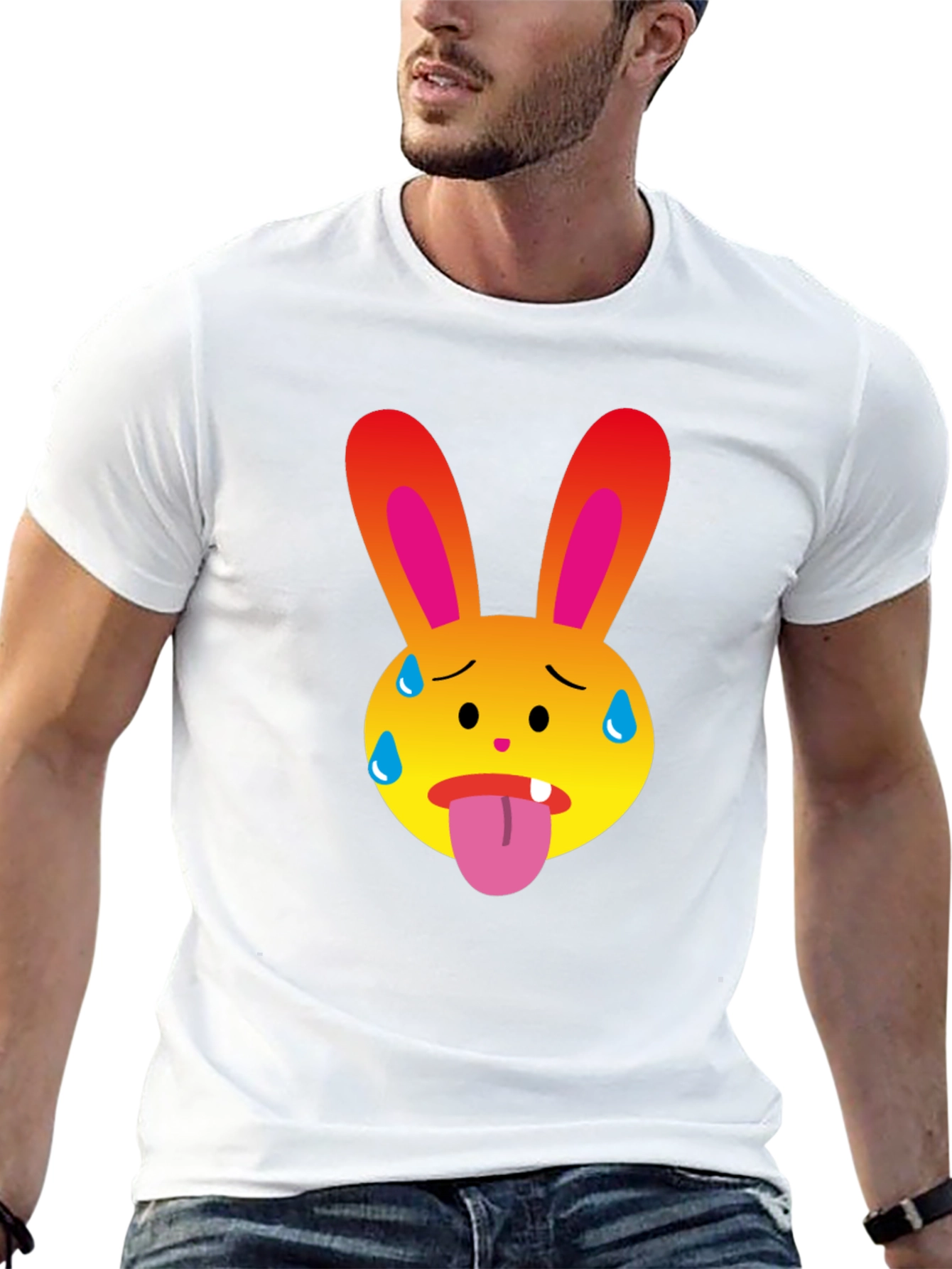 Sweaty Bunny Emoji Black T-Shirt