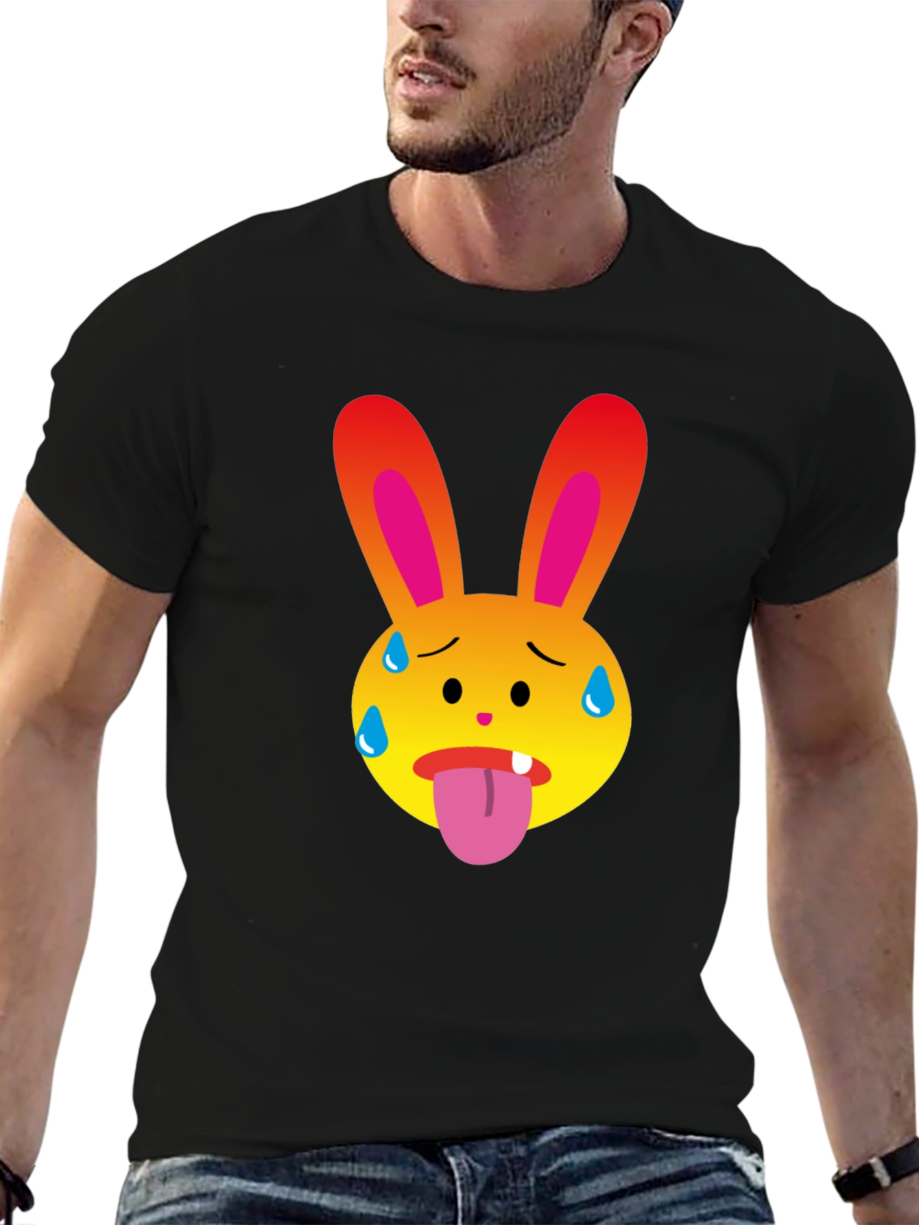 Sweaty Bunny Emoji Black T-Shirt