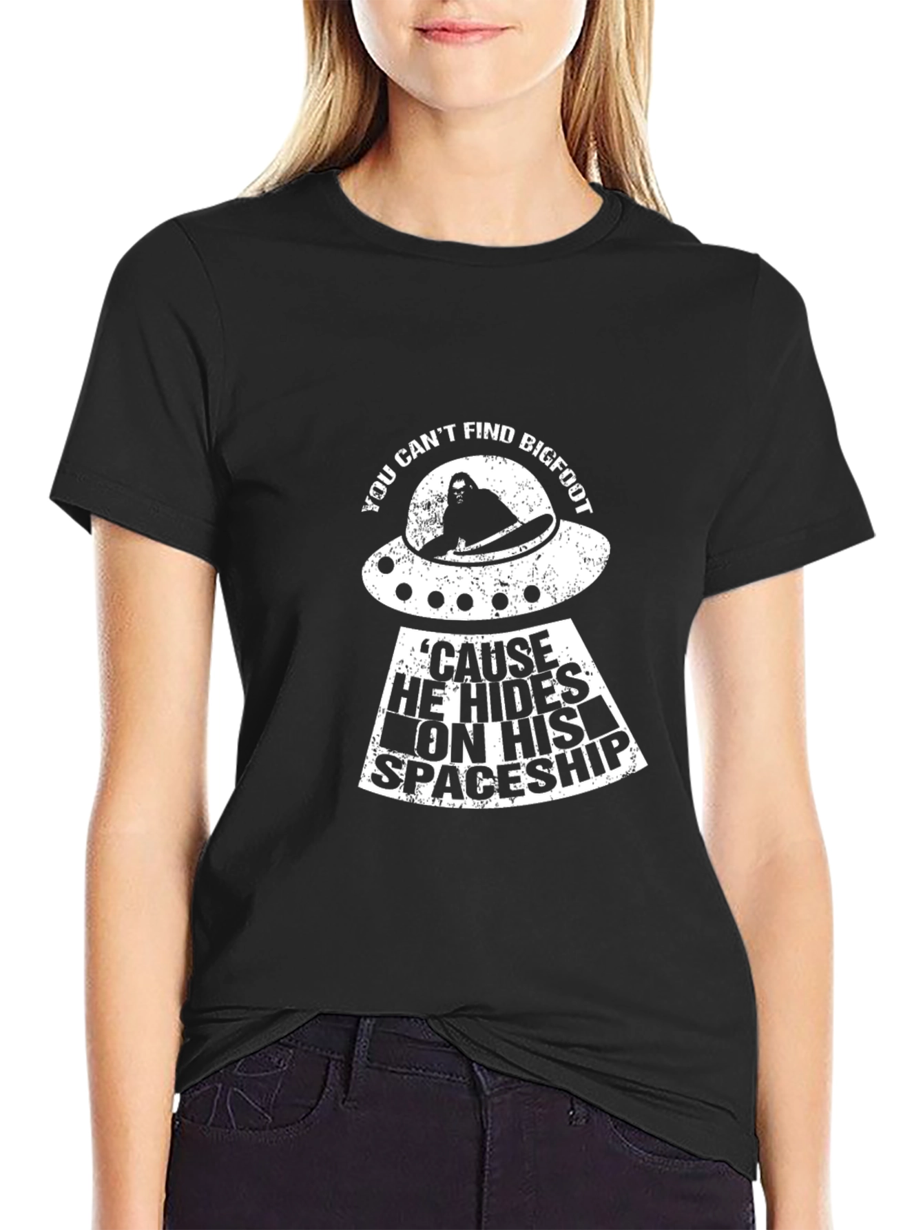 Bigfoot Spaceship T-Shirt - You Cant Find Him!