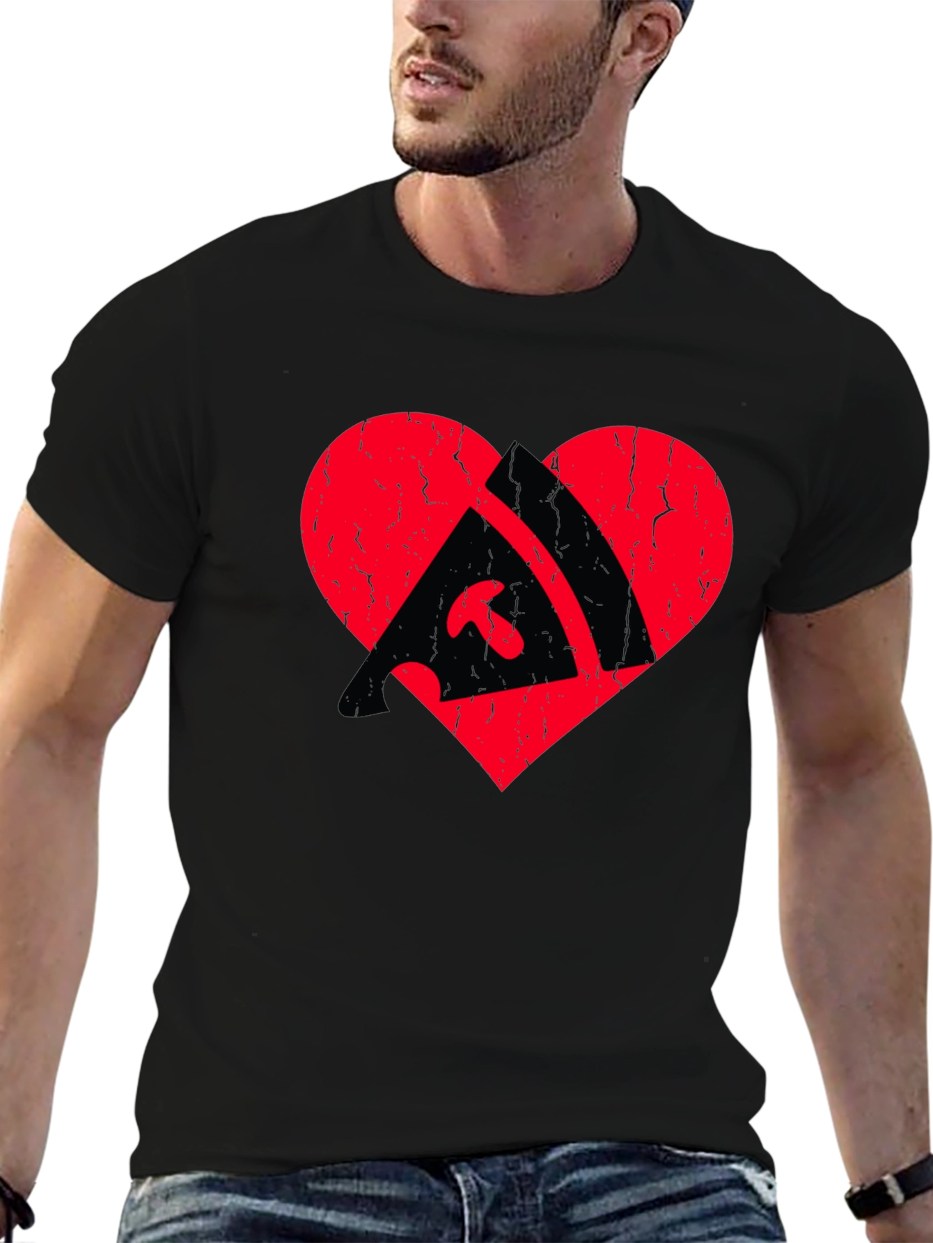 Pizza Heart Graphic Tee - Black Cotton T-Shirt
