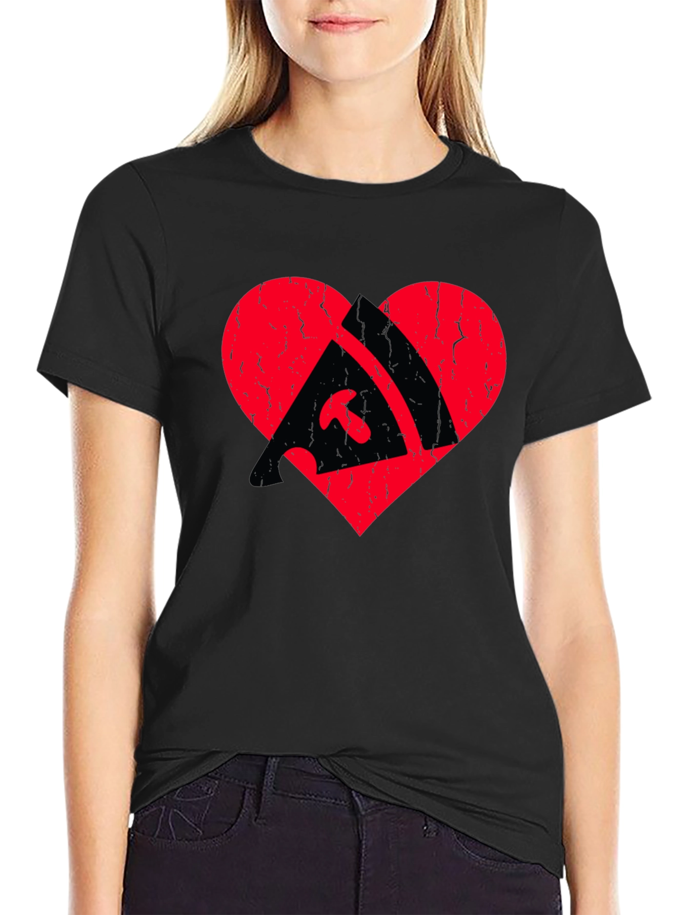 Pizza Heart Graphic Tee - Black Cotton T-Shirt