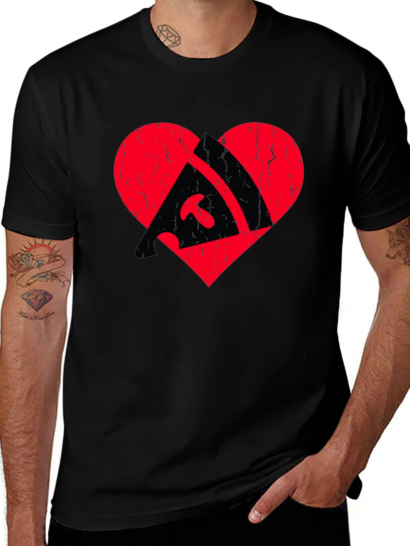 Pizza Heart Graphic Tee - Black Cotton T-Shirt