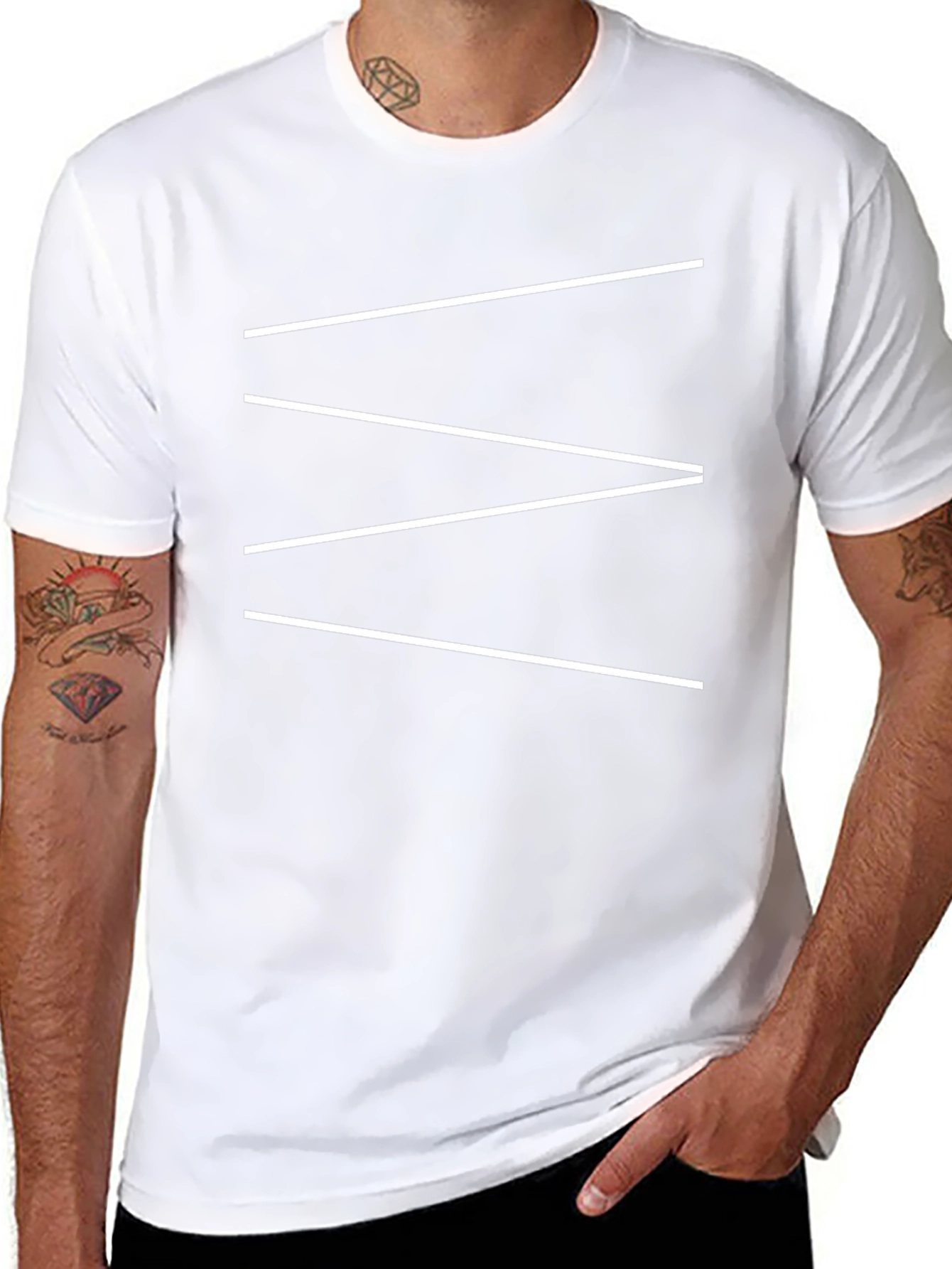 Modern Geometric Line Pattern Black T-Shirt