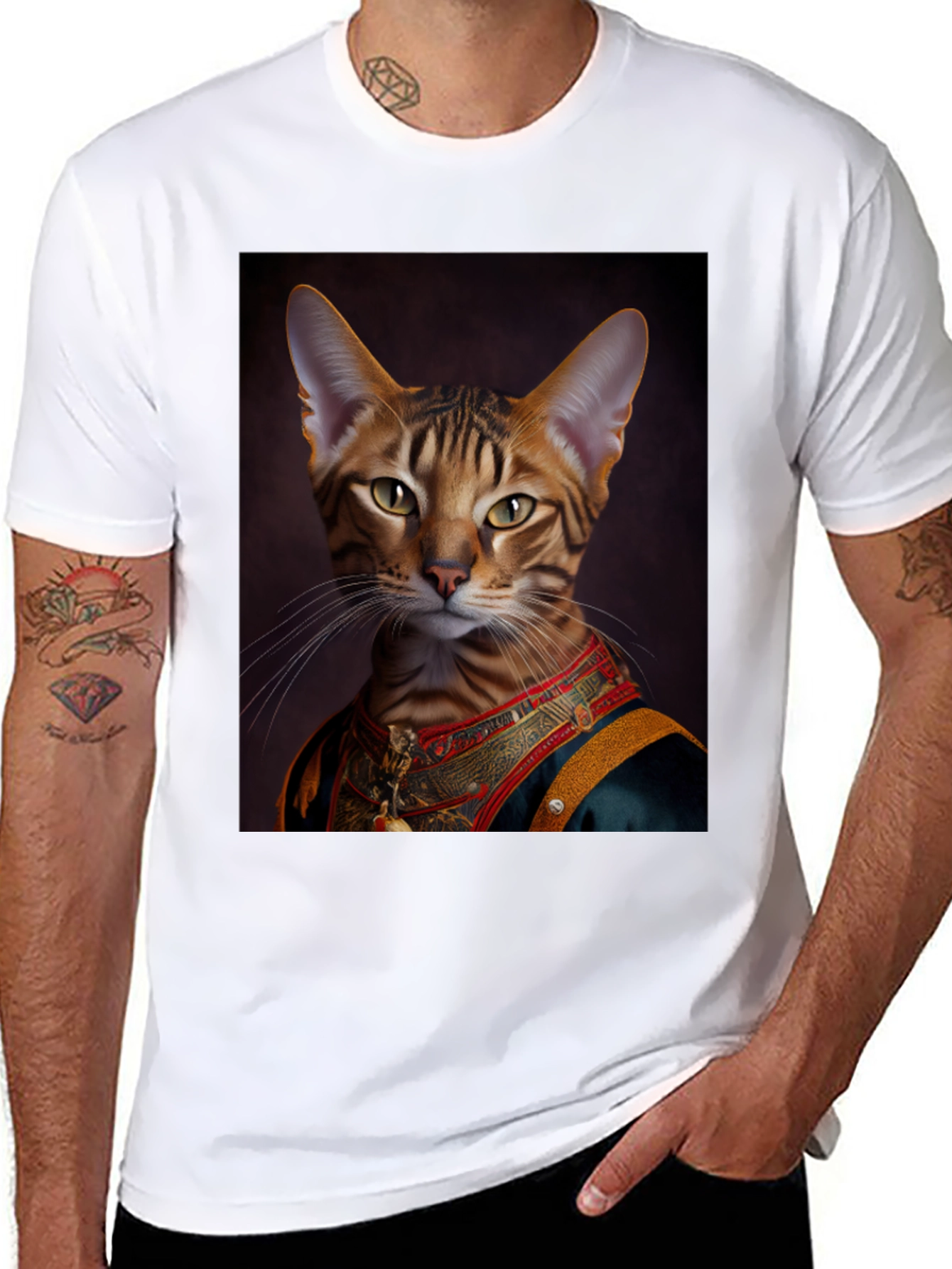 Royal Cat Portrait Black T-Shirt