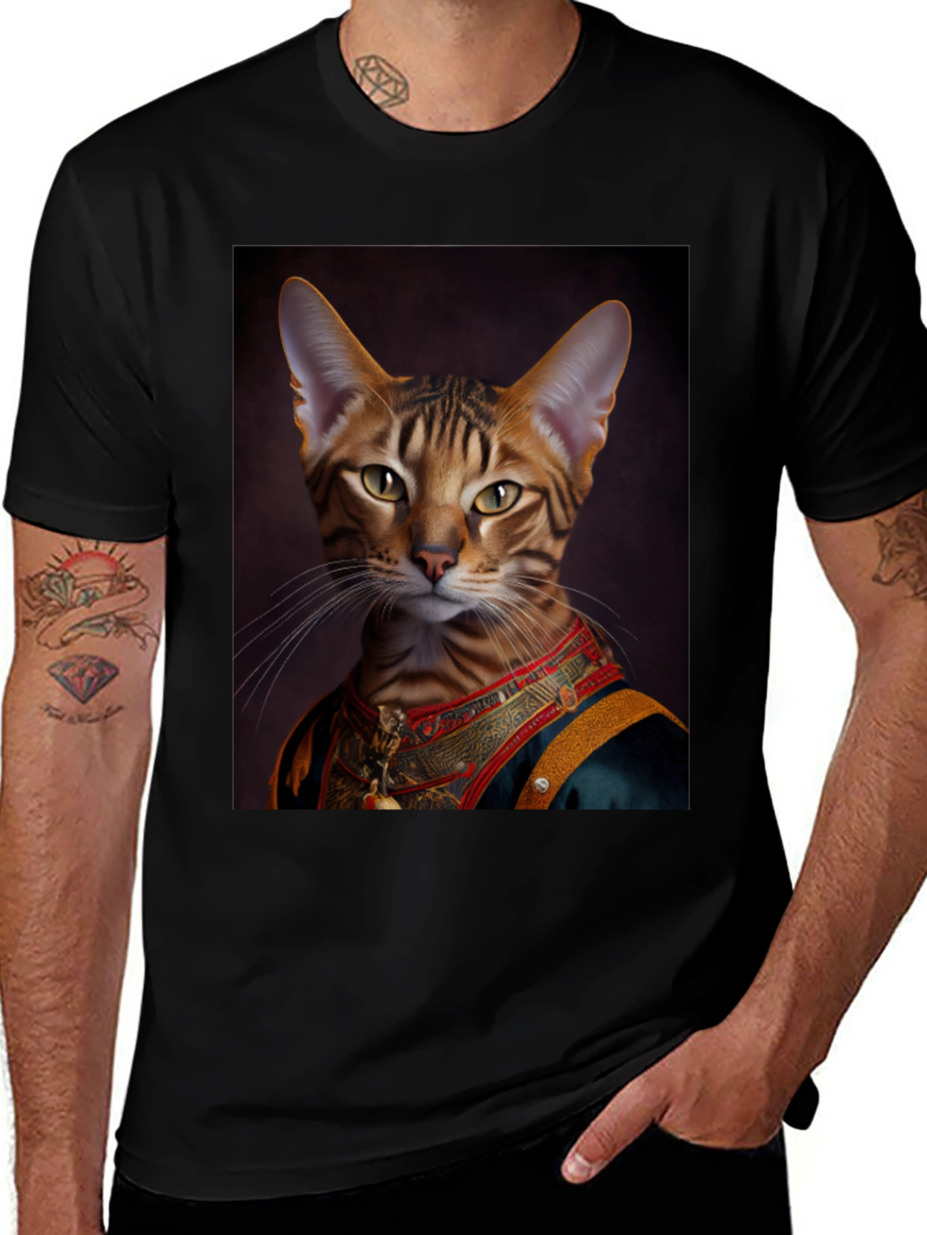 Royal Cat Portrait Black T-Shirt