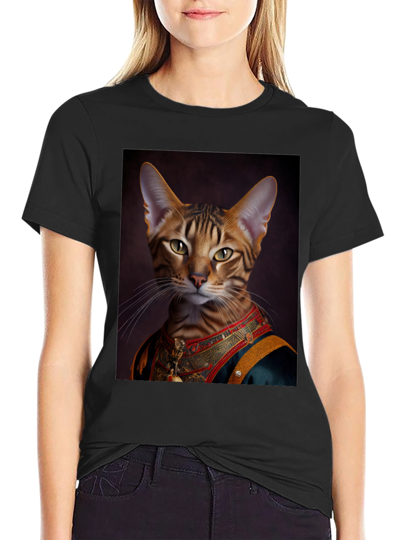Royal Cat Portrait Black T-Shirt