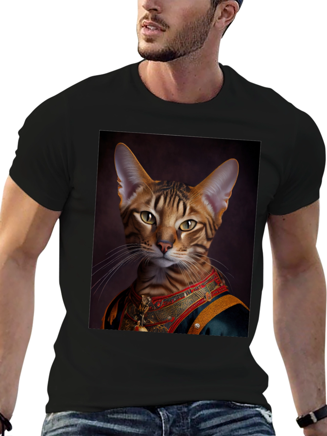 Royal Cat Portrait Black T-Shirt