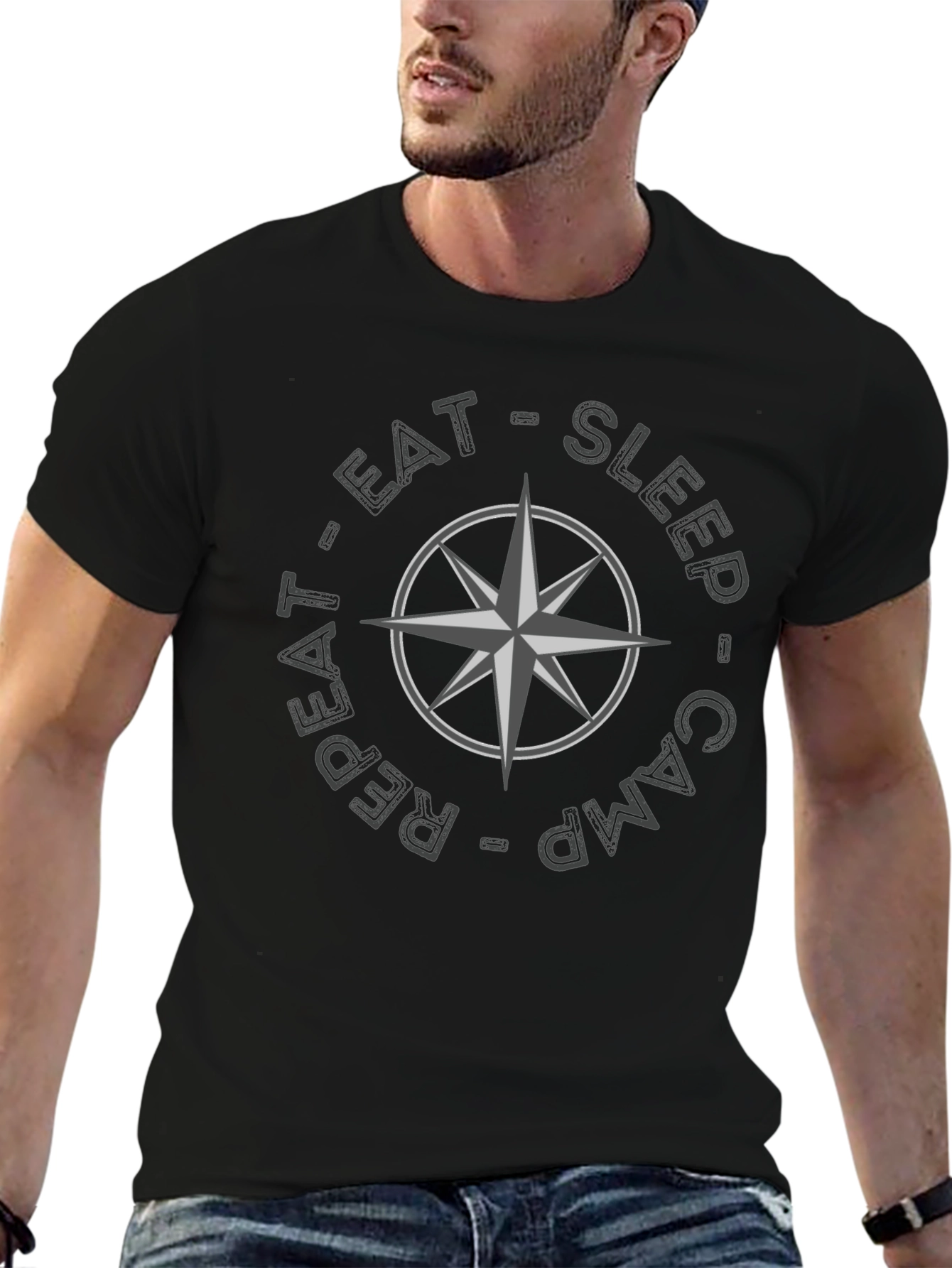 Camping Compass Graphic T-Shirt - Eat Sleep Camp Repeat