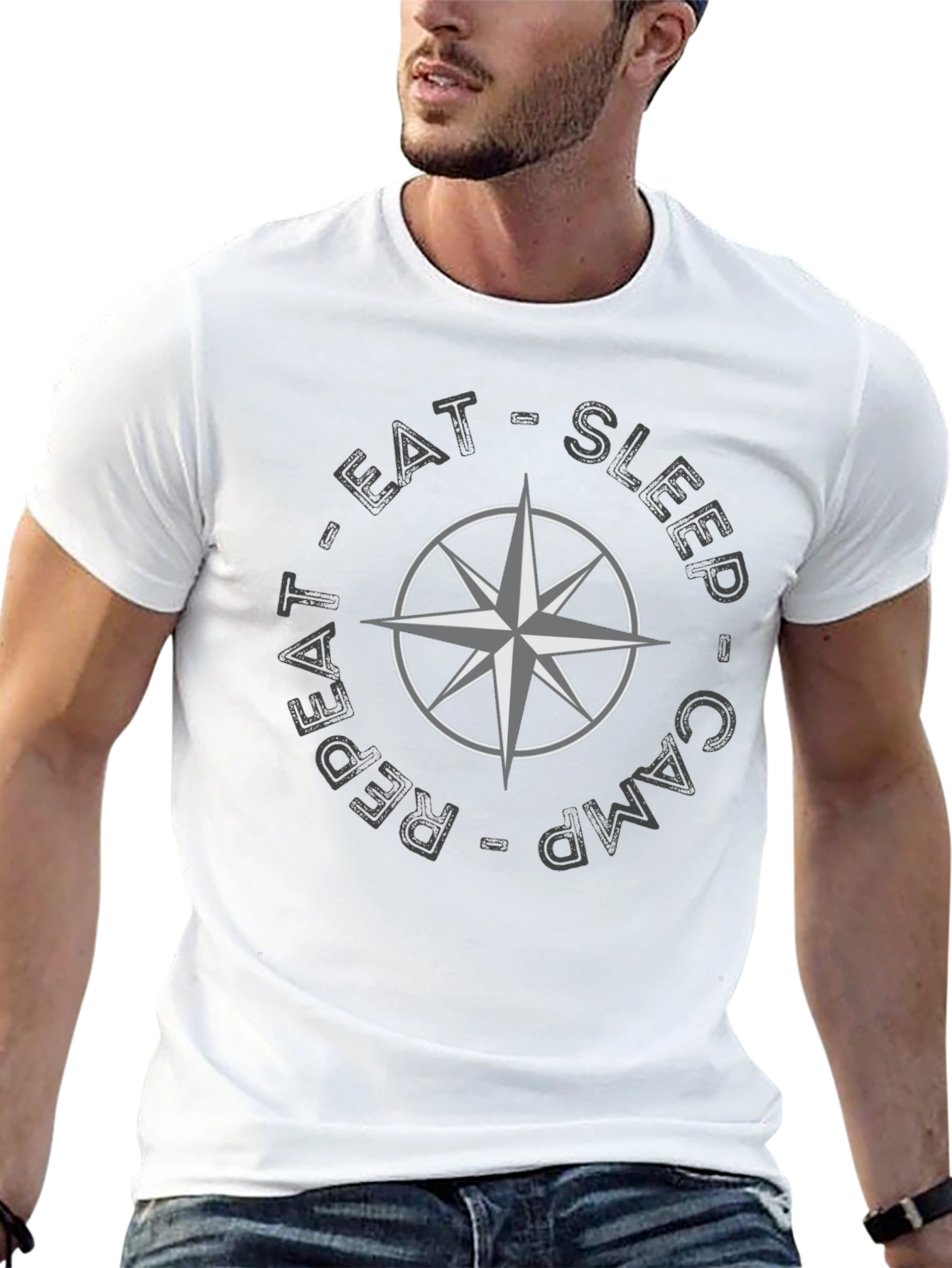 Camping Compass Graphic T-Shirt - Eat Sleep Camp Repeat