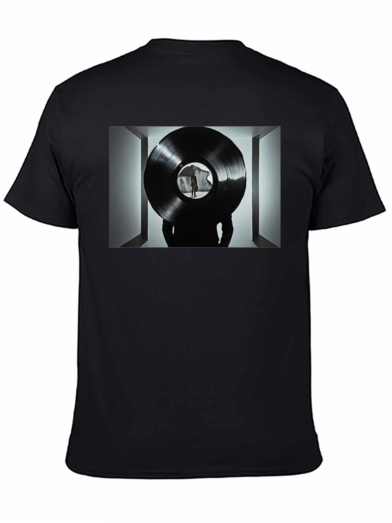 Abstract Record Print Black Tee