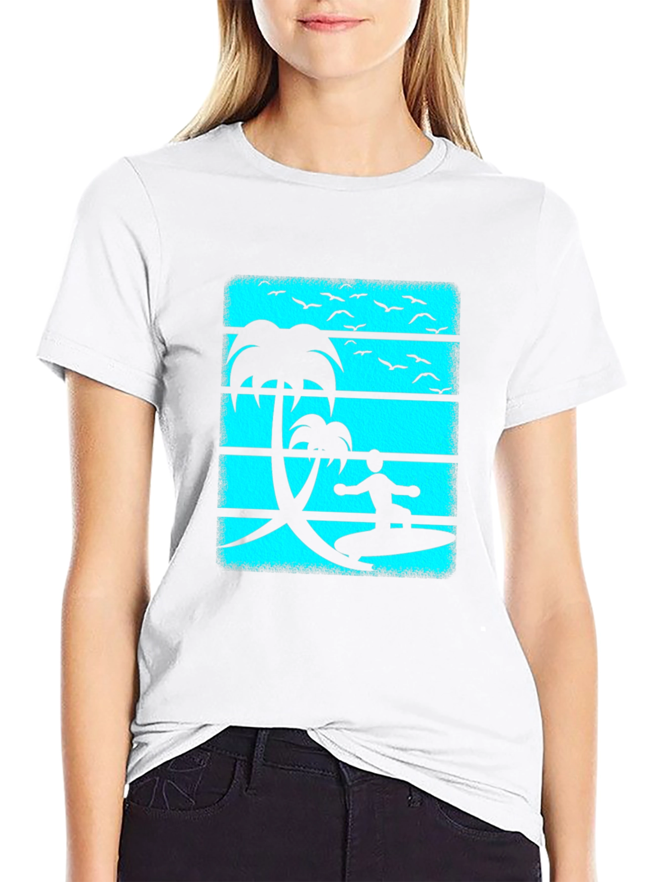 Surfer Graphic Tee - Black Cotton Beach Vibes T-Shirt