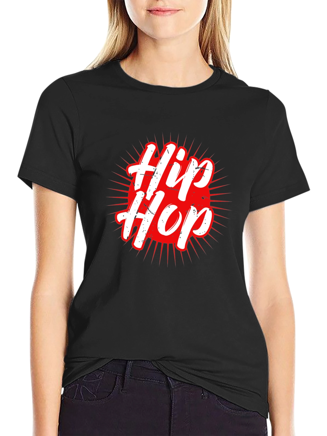 Hip Hop Graphic Tee - Black Crew Neck