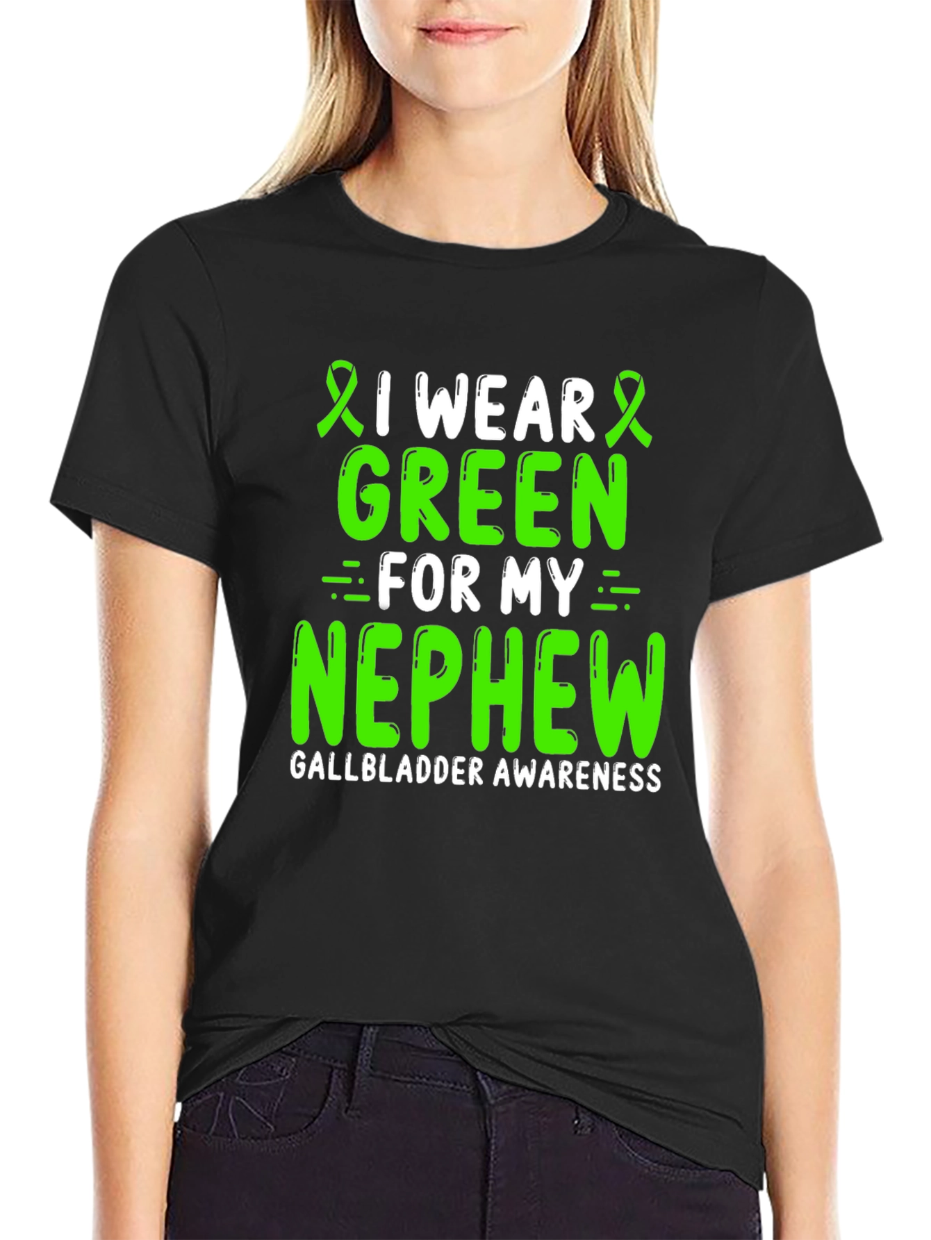 Gallbladder Awareness Green Ribbon T-Shirt for Nephew