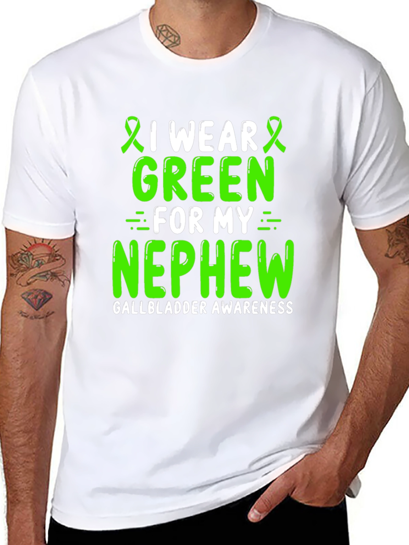 Gallbladder Awareness Green Ribbon T-Shirt for Nephew
