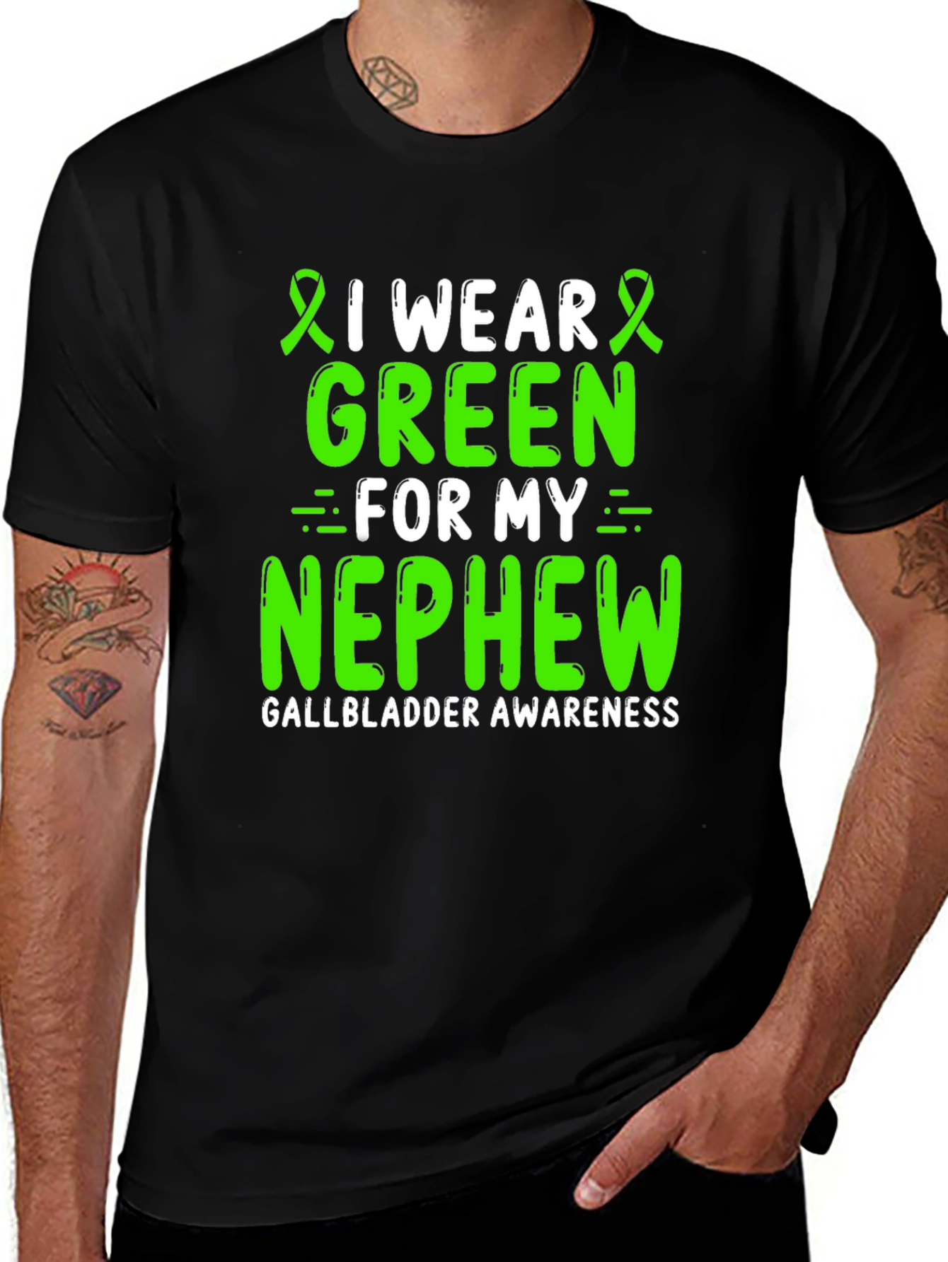 Gallbladder Awareness Green Ribbon T-Shirt for Nephew