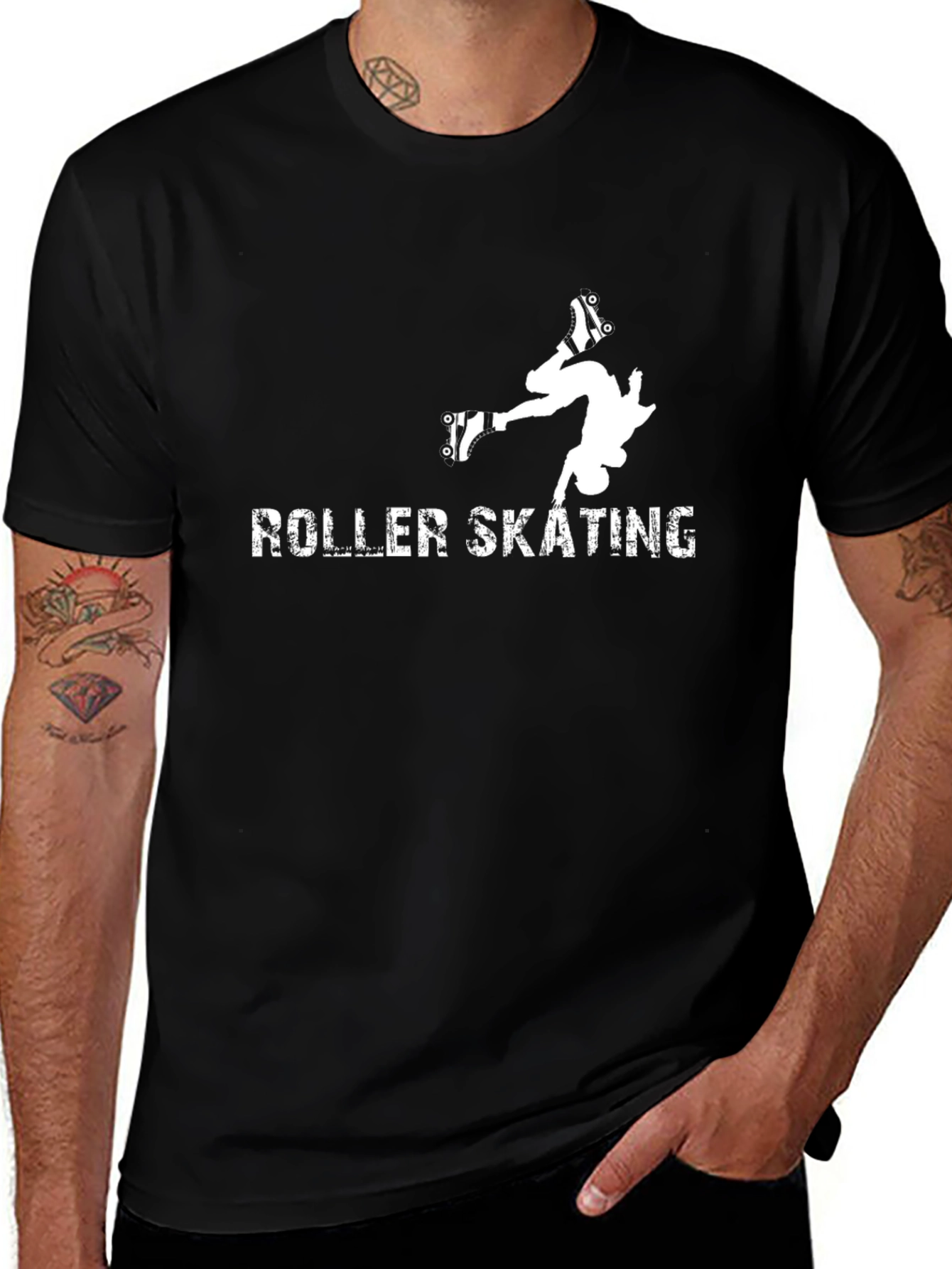 Roller Skating Stunt Tee - Black Cotton Graphic T-Shirt