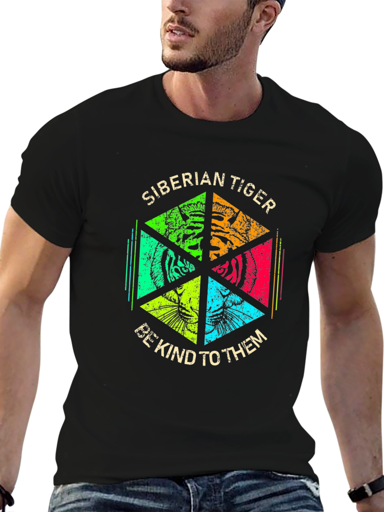 Siberian Tiger Graphic Print Crew Neck T-Shirt