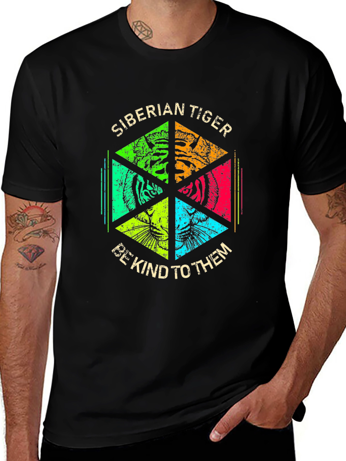 Siberian Tiger Graphic Print Crew Neck T-Shirt
