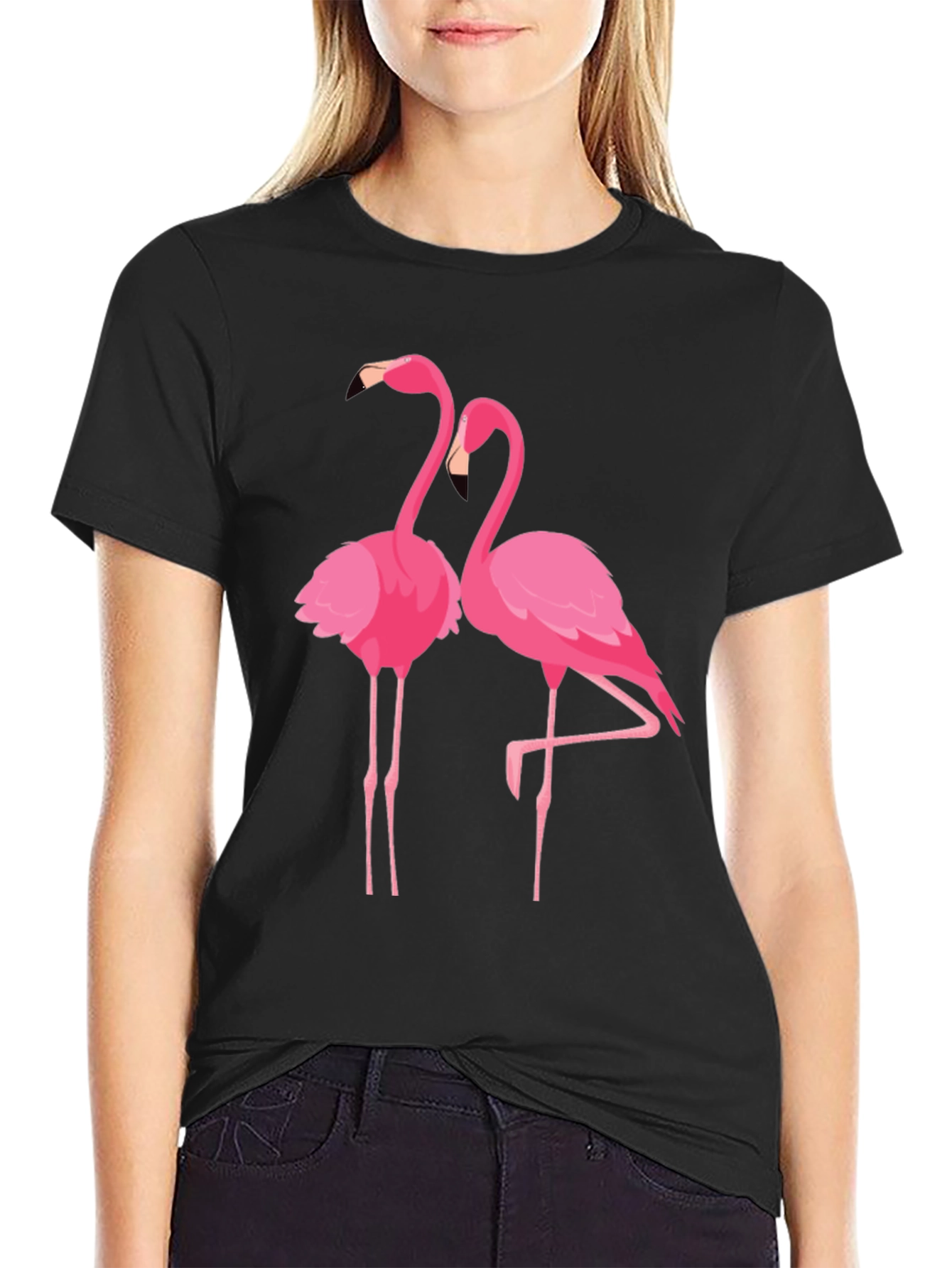 Flamingo Graphic Tee - Black Cotton Blend T-Shirt