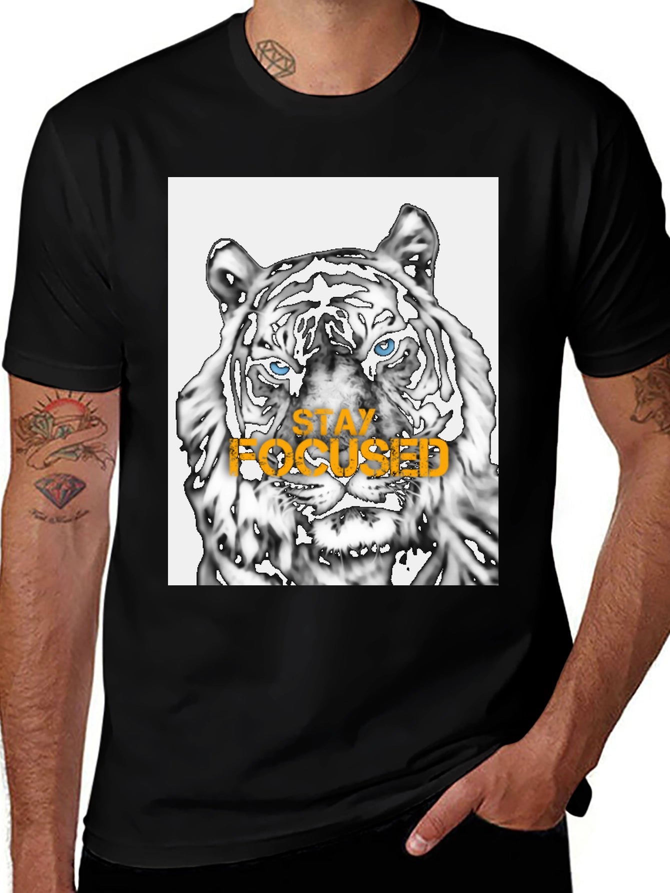 Stay Focused Tiger Graphic Tee - Black
