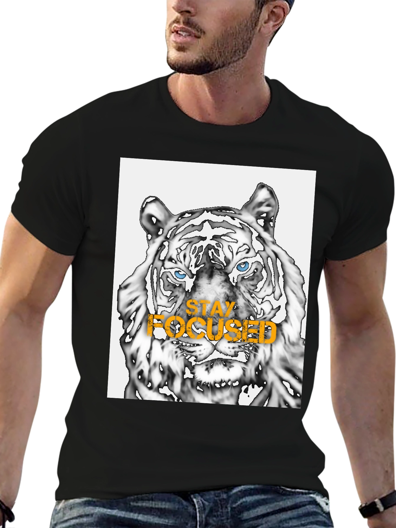 Stay Focused Tiger Graphic Tee - Black