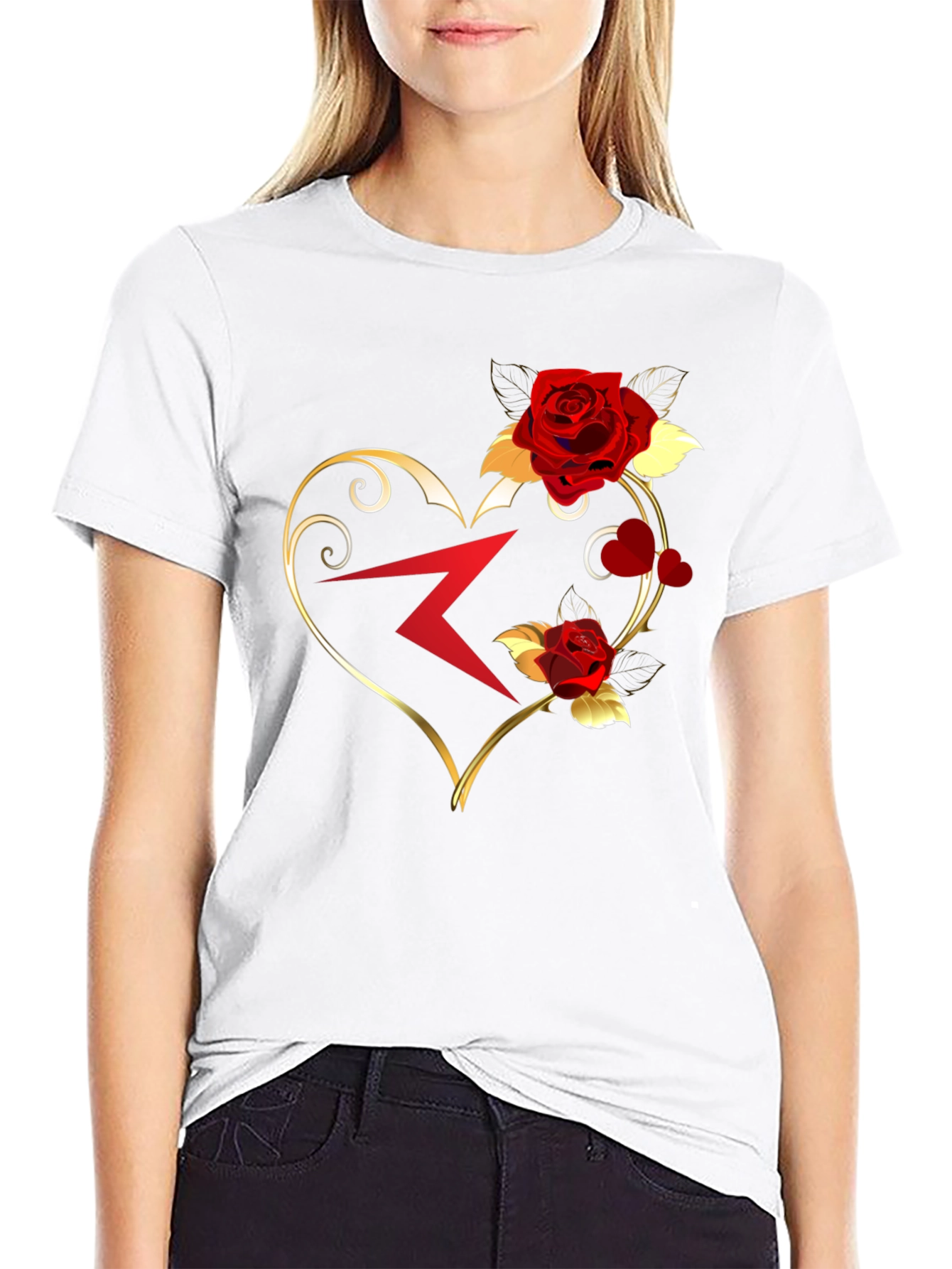 Romantic Heart Rose Graphic T-Shirt