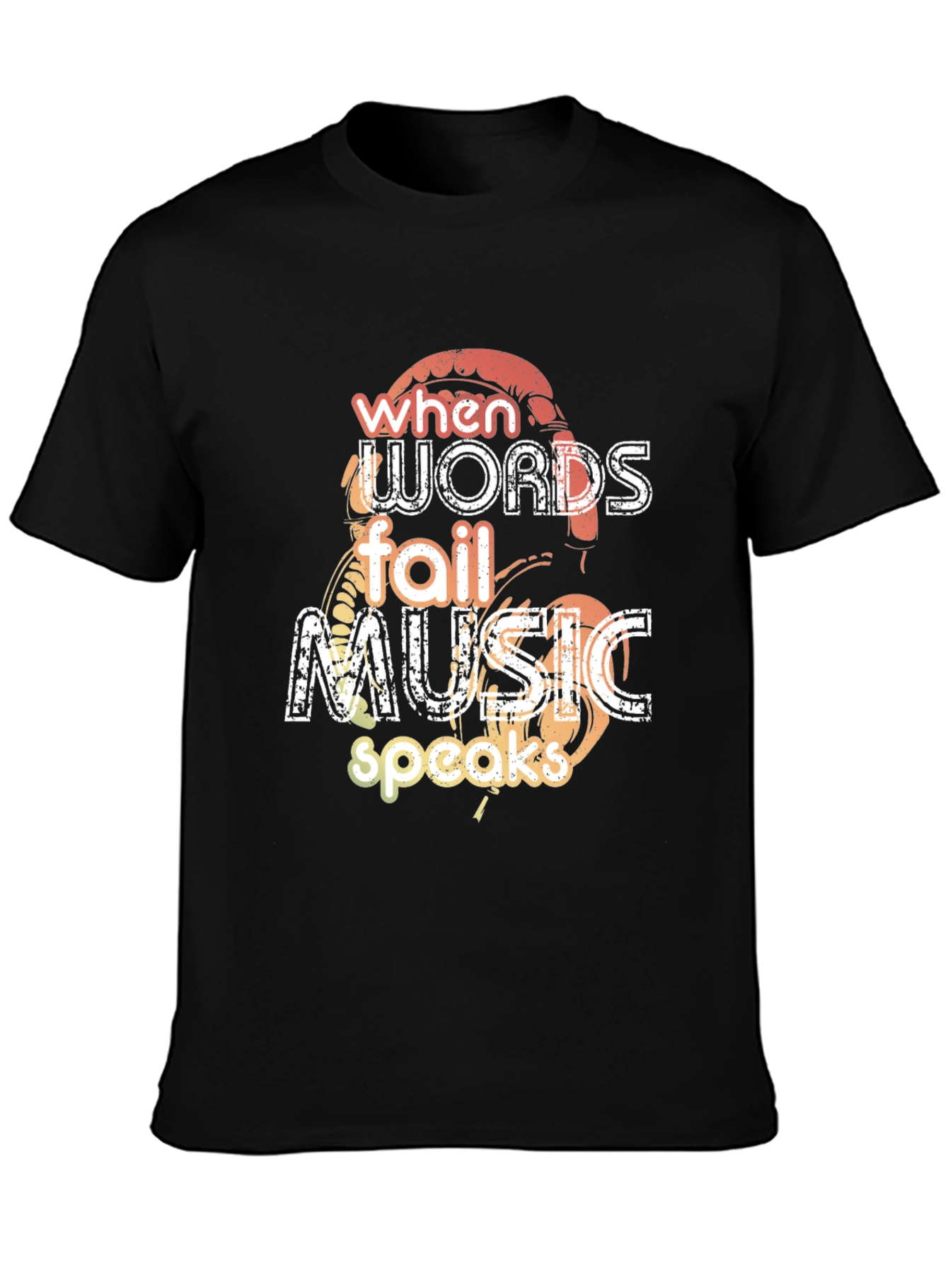 Music Speaks Mens Black Graphic T-Shirt