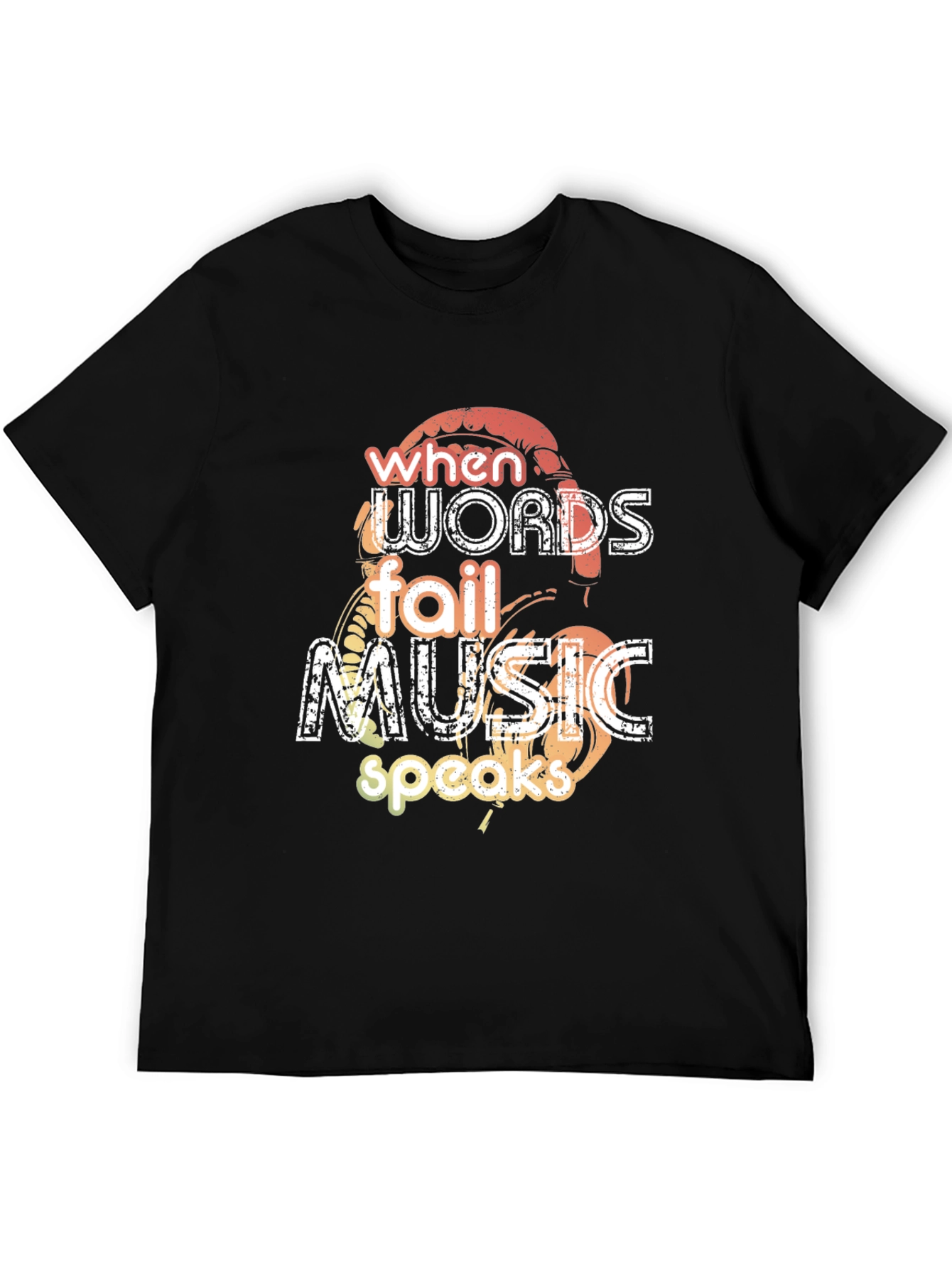 Music Speaks Mens Black Graphic T-Shirt