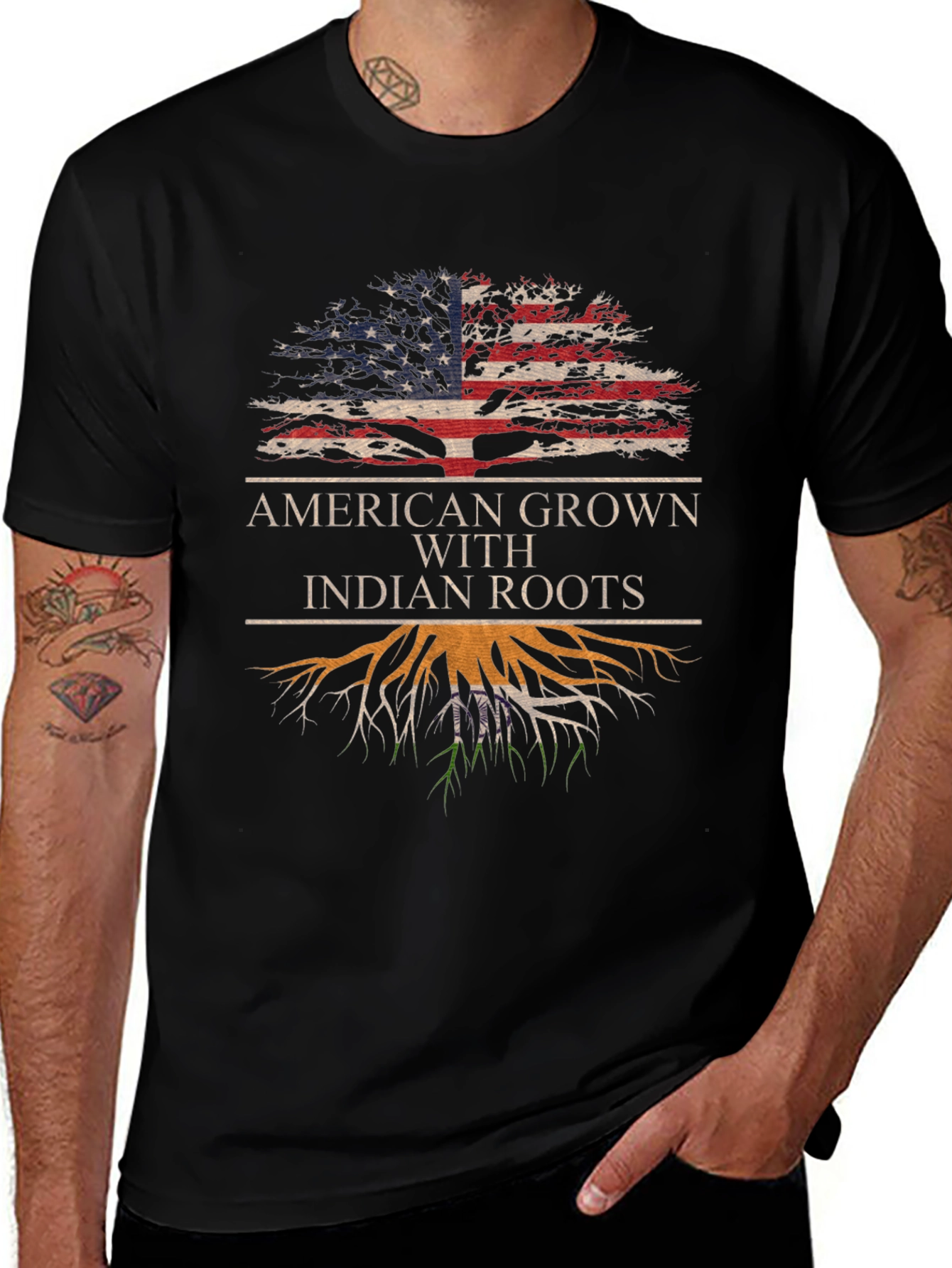 American Grown Indian Roots Graphic T-Shirt