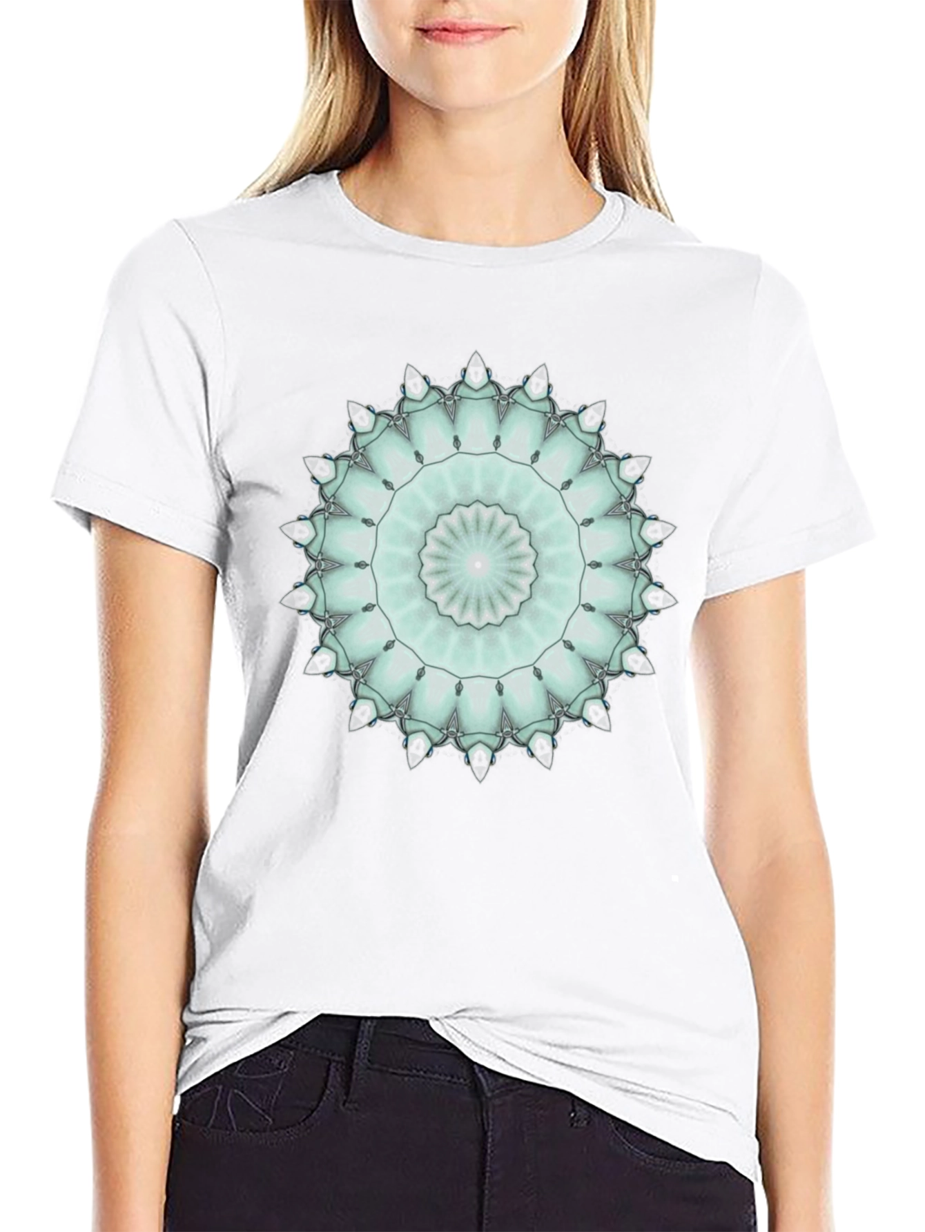 Geometric Mandala Graphic Tee - Black Cotton Blend