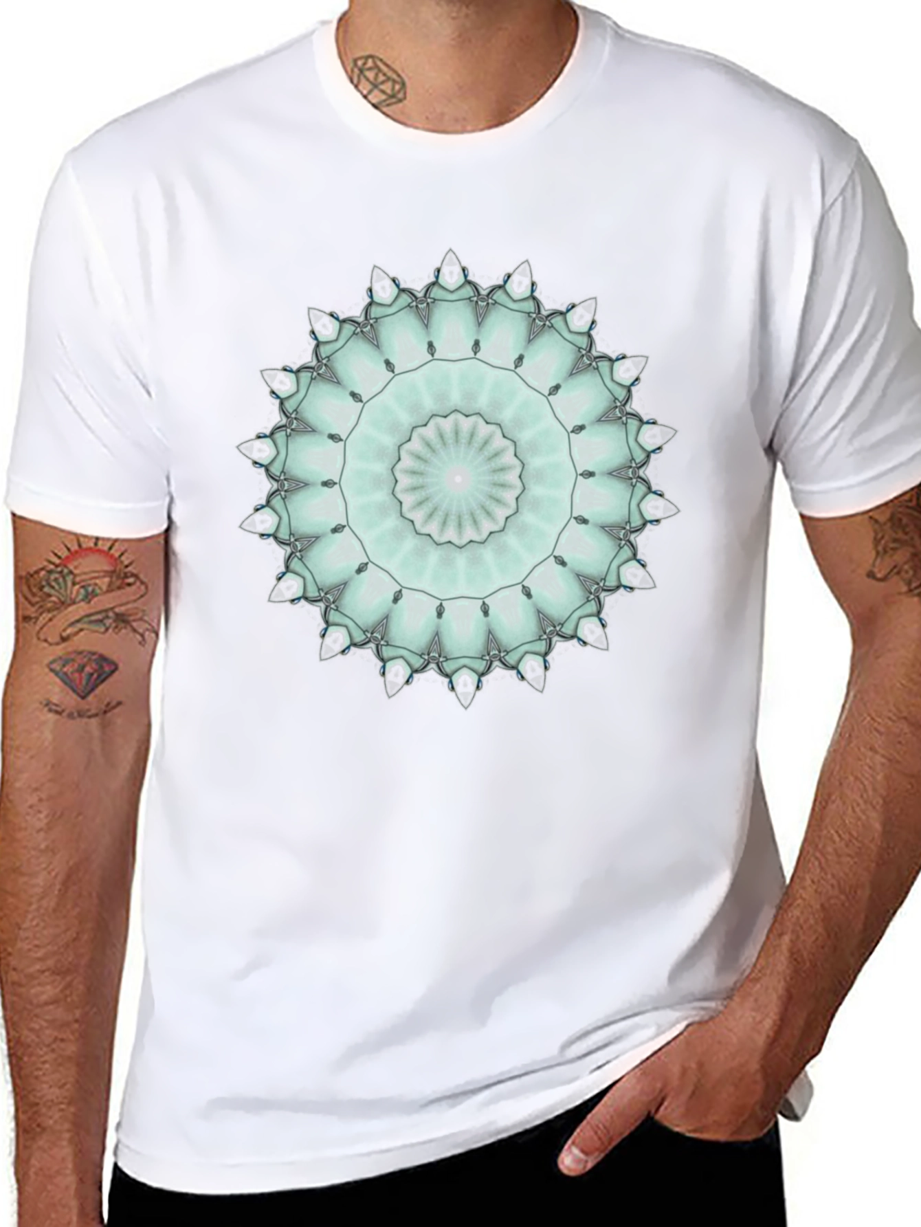 Geometric Mandala Graphic Tee - Black Cotton Blend