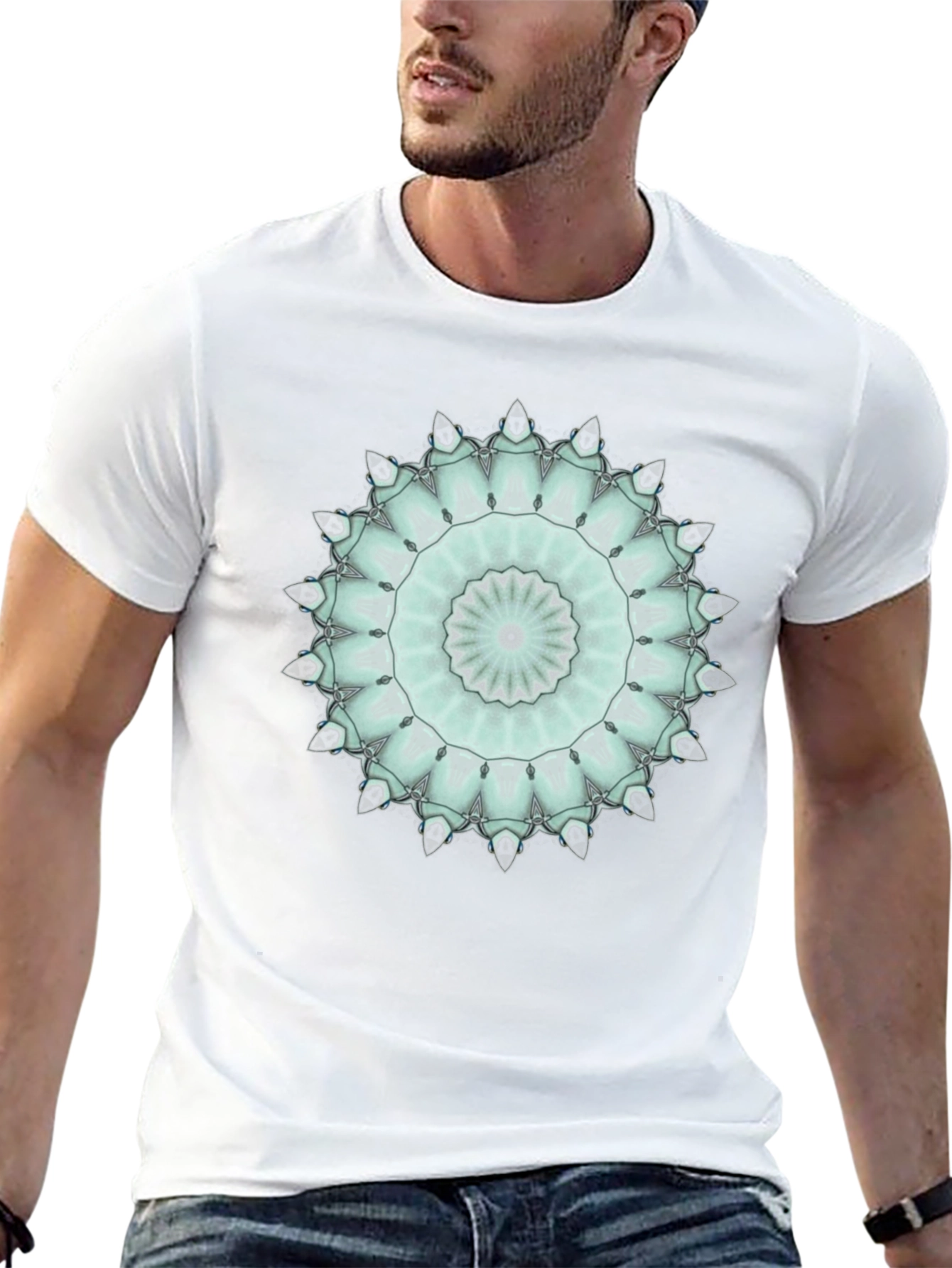 Geometric Mandala Graphic Tee - Black Cotton Blend