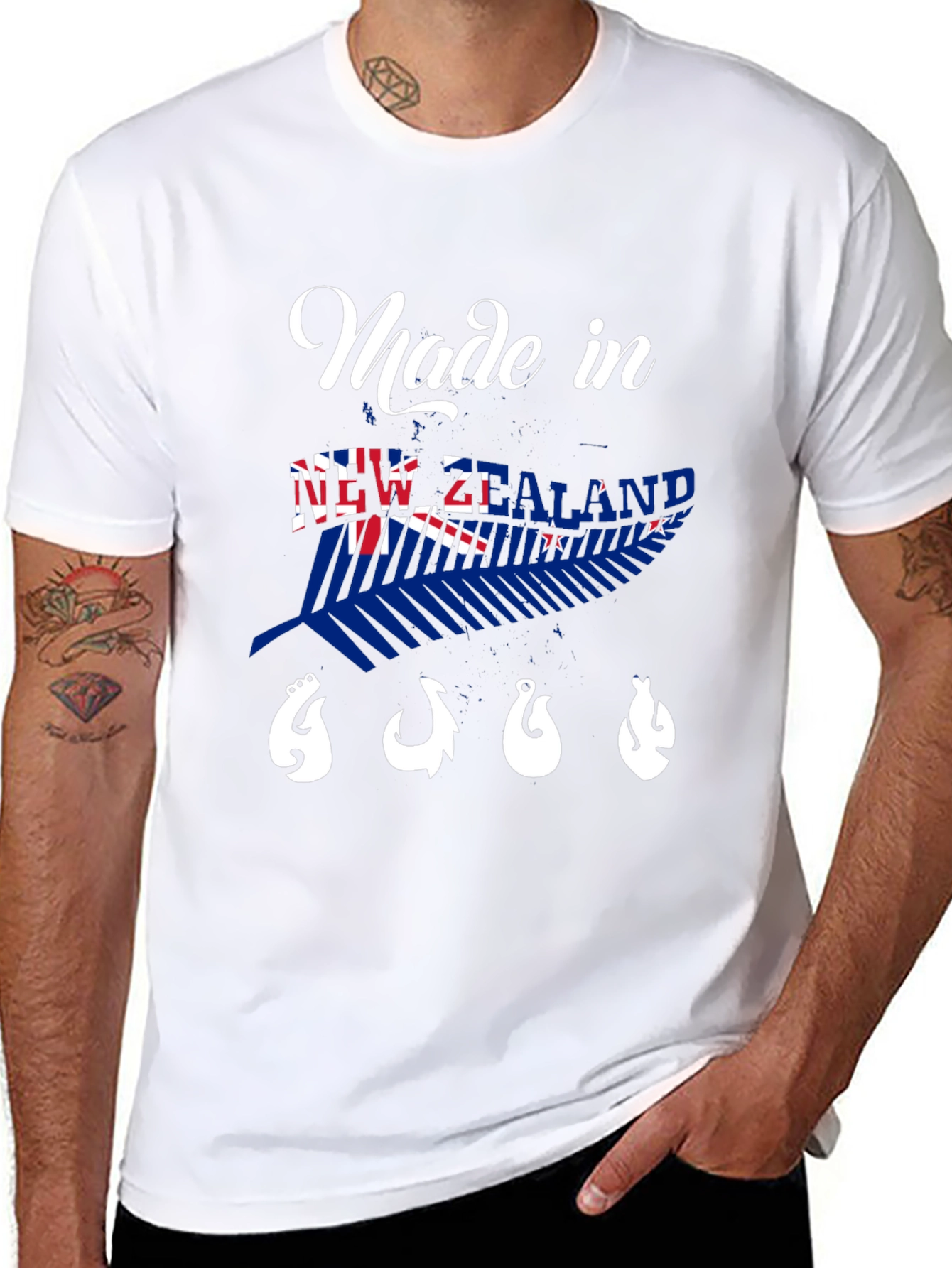 New Zealand Made Black T-Shirt with Fish Hooks