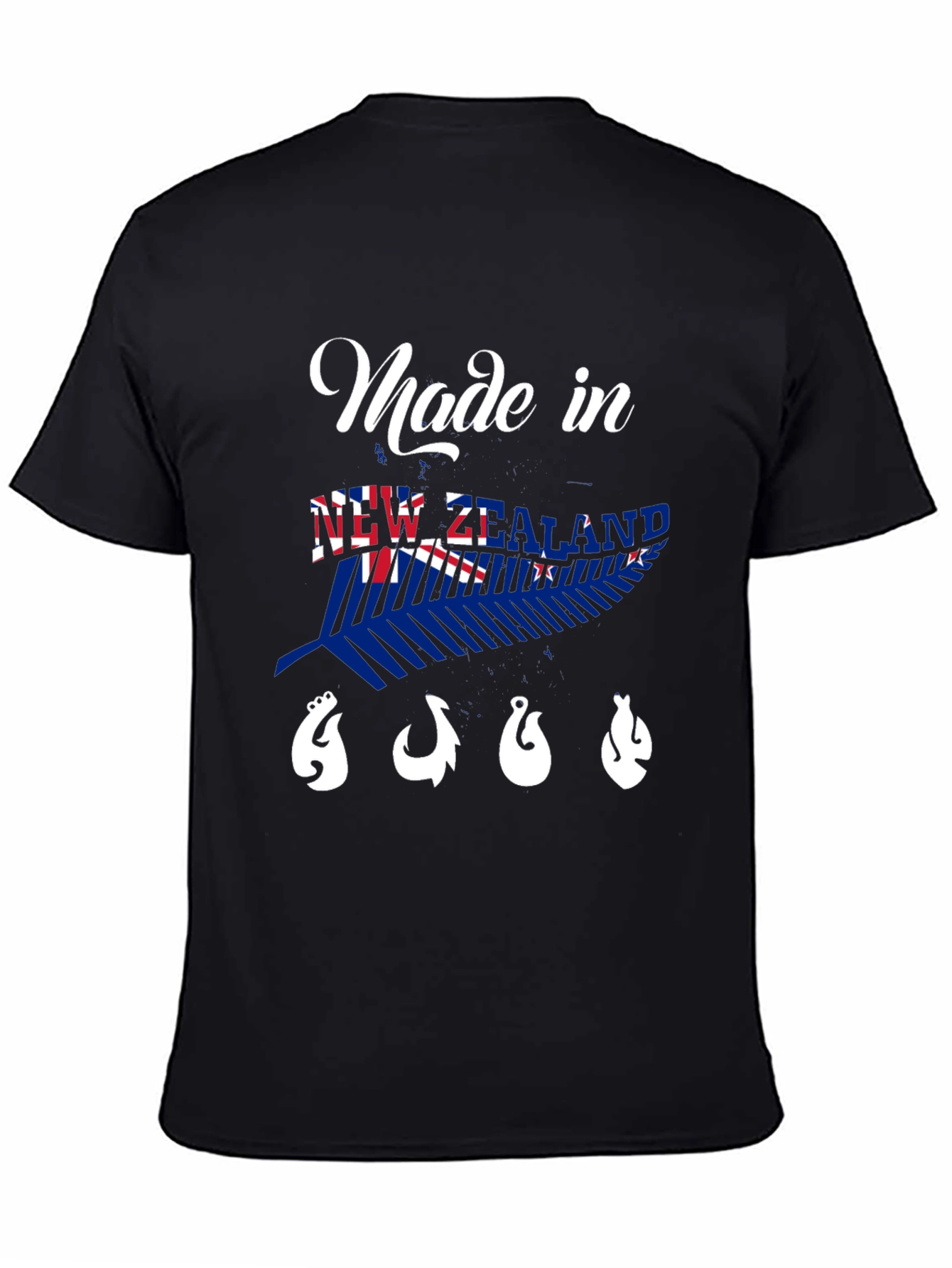 New Zealand Made Black T-Shirt with Fish Hooks