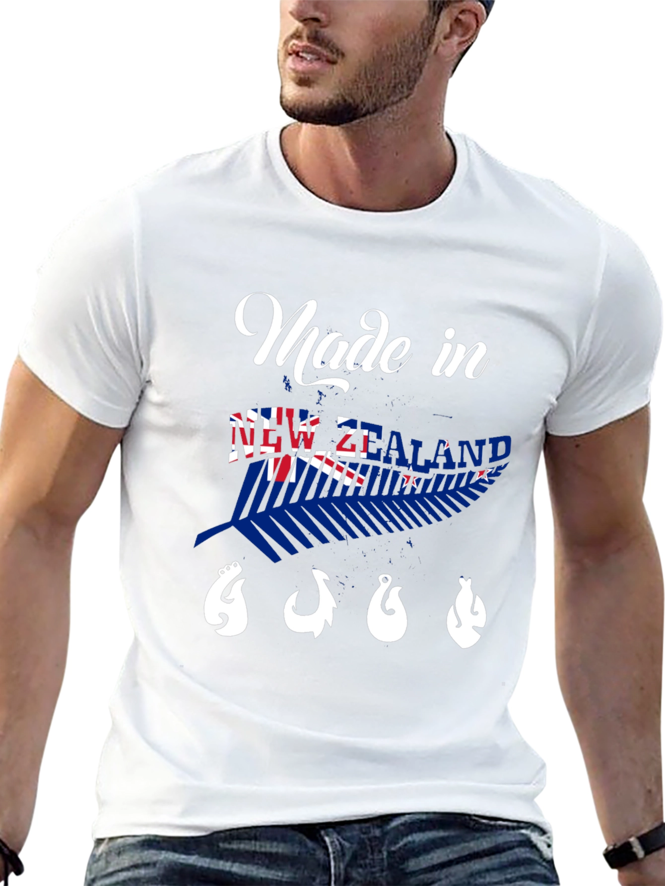 New Zealand Made Black T-Shirt with Fish Hooks