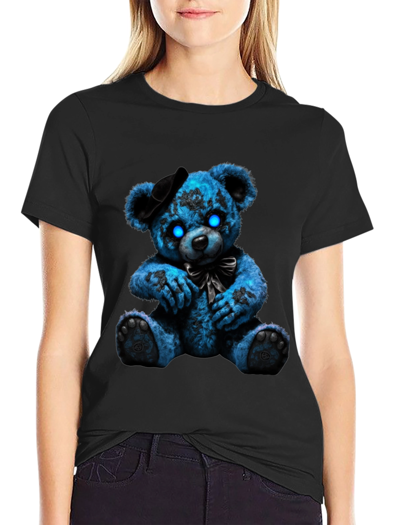Glow-Eyed Teddy Bear Graphic T-Shirt