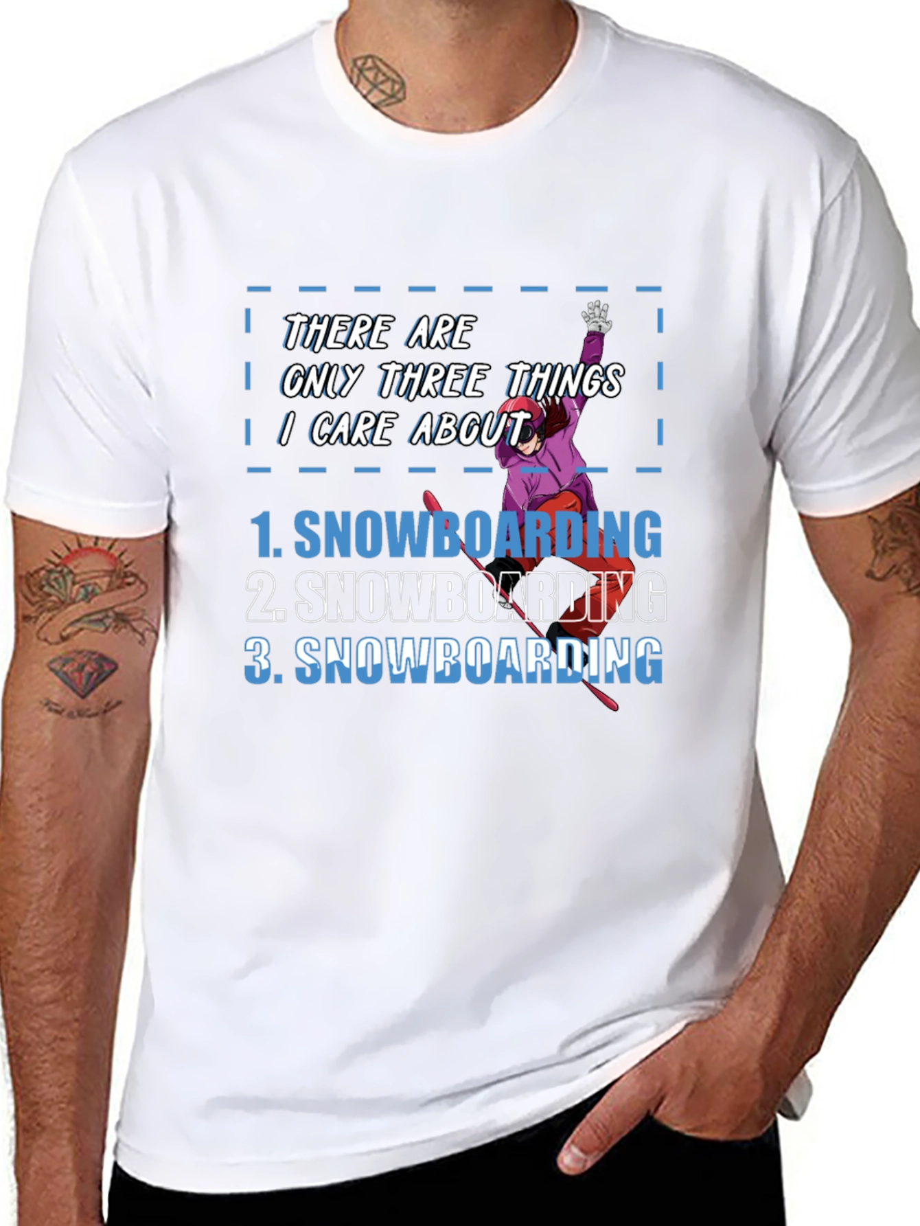 Snowboarding Fan T-Shirt - Three Things I Care About