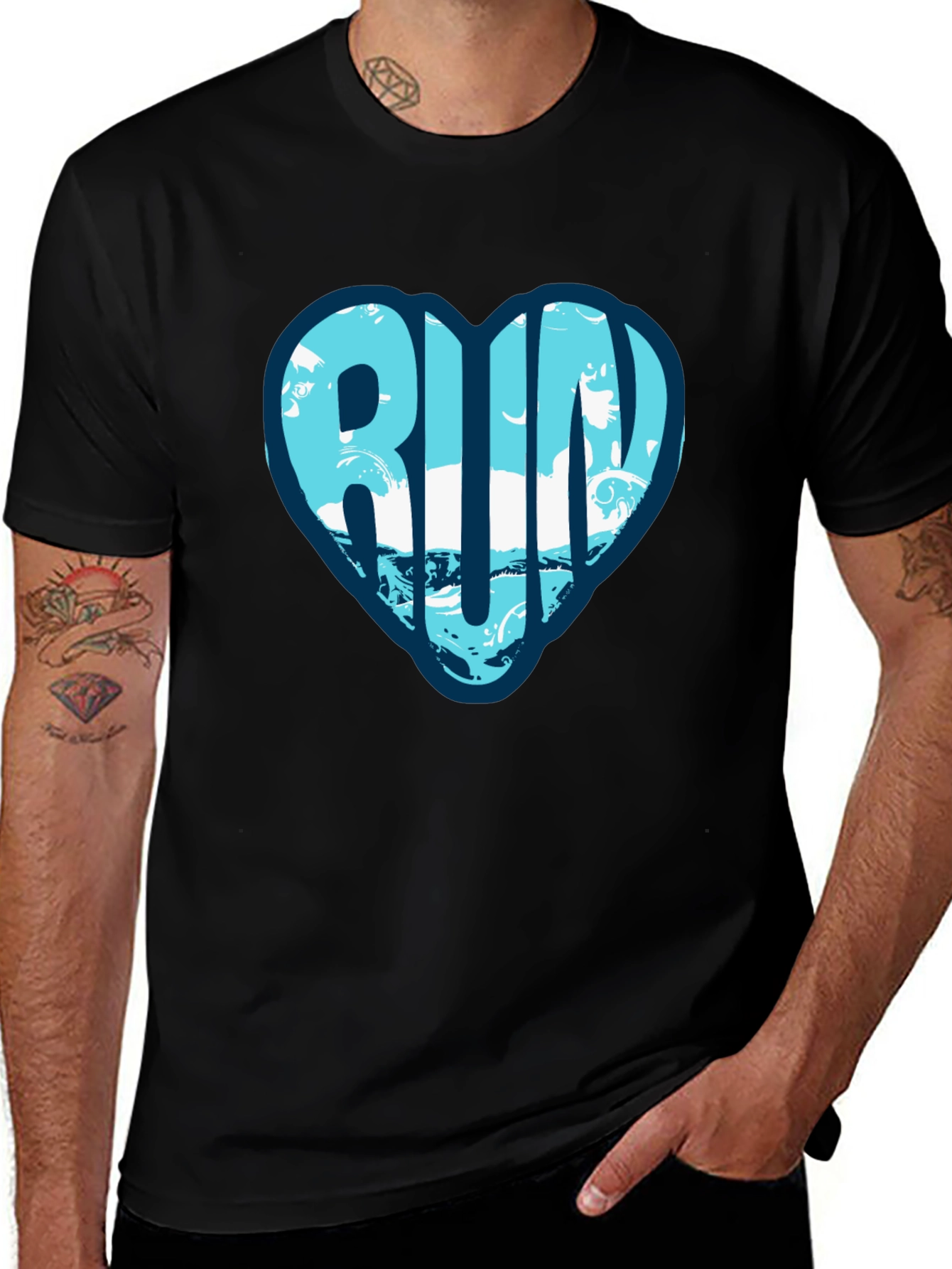Run Heart Graphic Tee - Black Cotton T-Shirt
